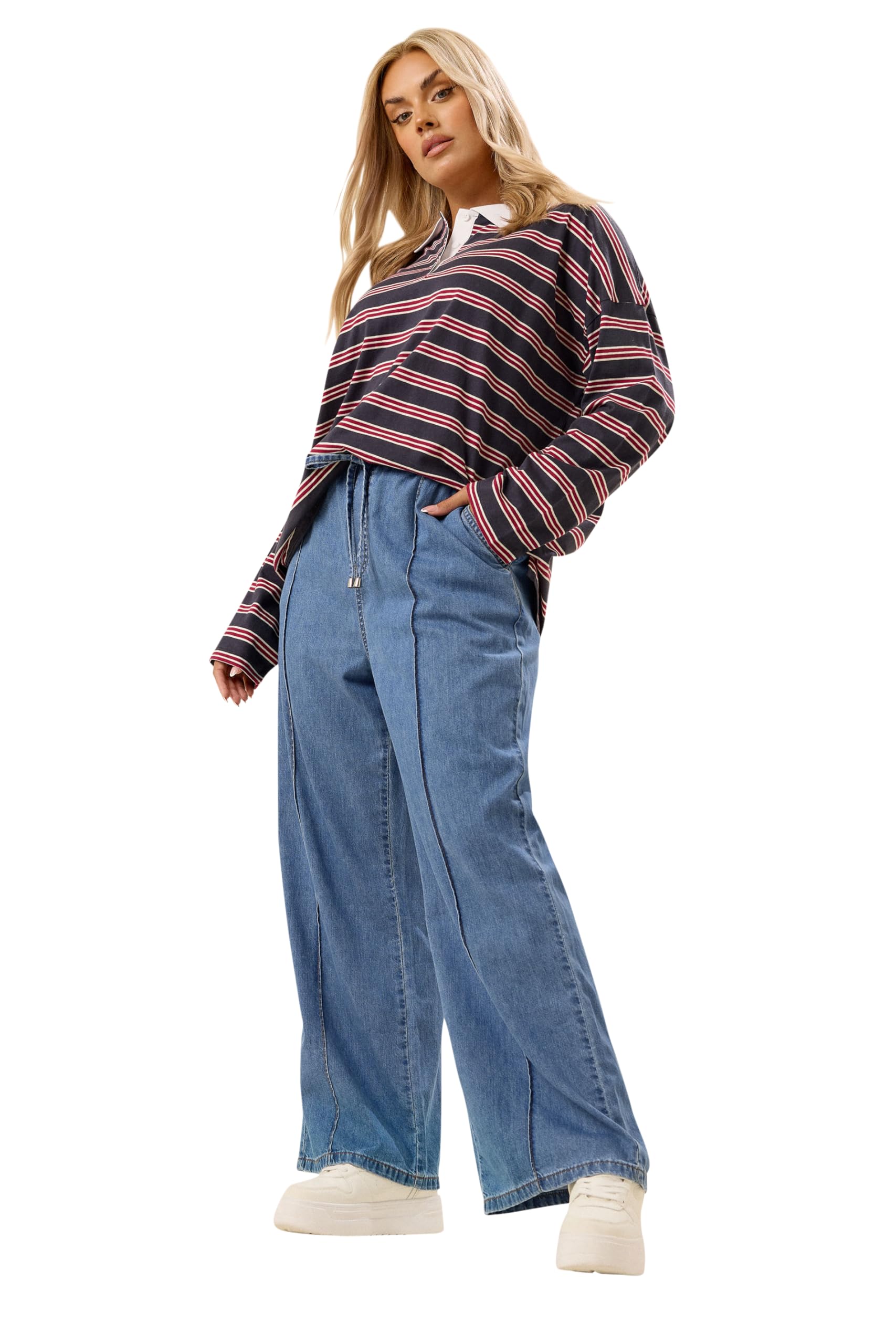 Yours Women's Blue Front Seam Wide Leg Jeans In | : Size 14