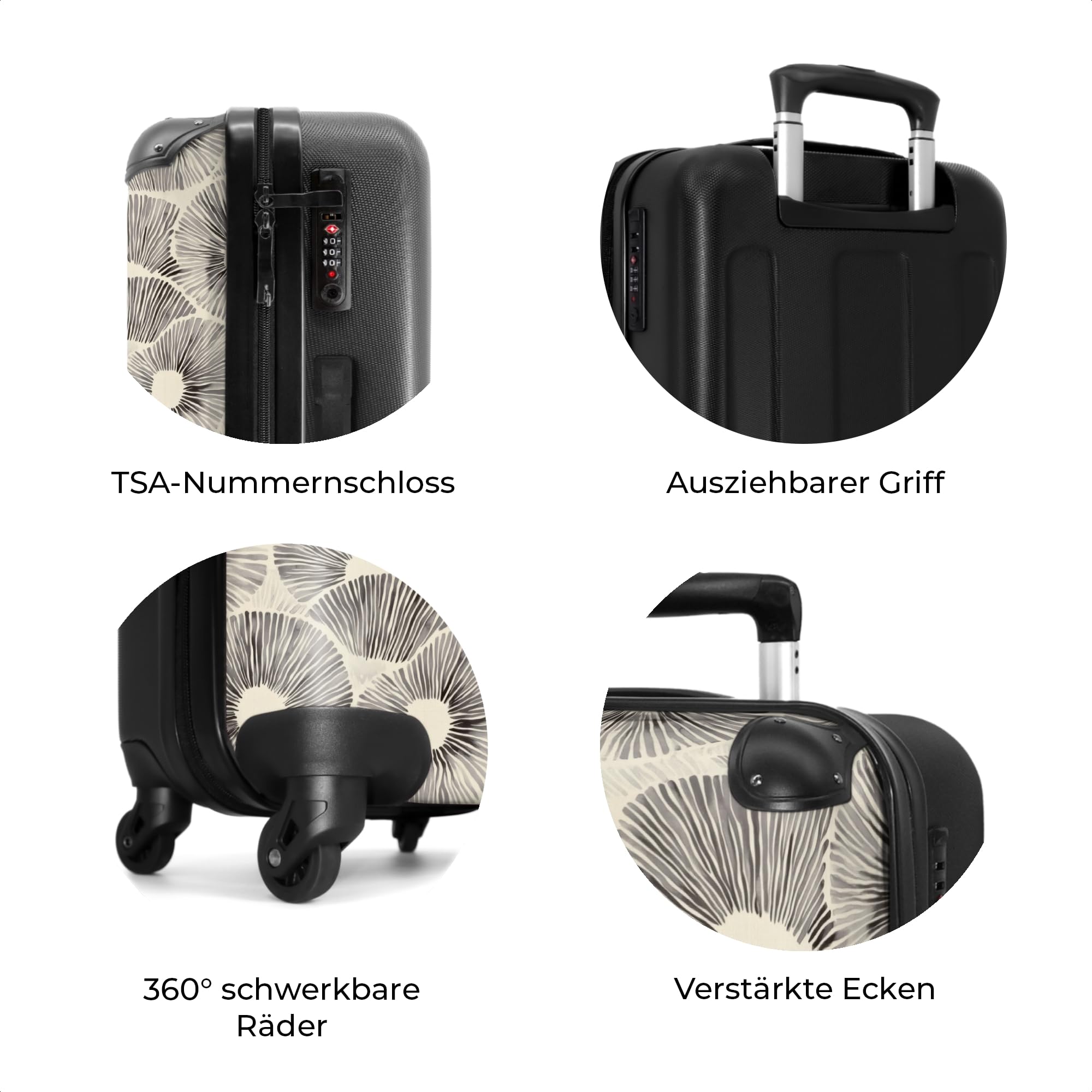 NoBoringSuitcases.com® Koffer Mittelgroß 67x43x25 cm Hartschalenkoffer L Trolley Rollkoffer 4 Rollen Leicht Hartschale Mittel Groß Kreise - Muster - Schwarz