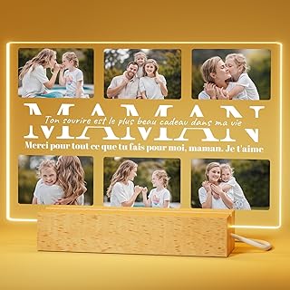 iDIY Cadeau Fete des Meres Personnalisé - Cadeau Anniversaire Maman, Idee Cadeau Fête des Mères - Cadre Photo Bebe Enfant Maman, Lampe Personnalisée avec Photo