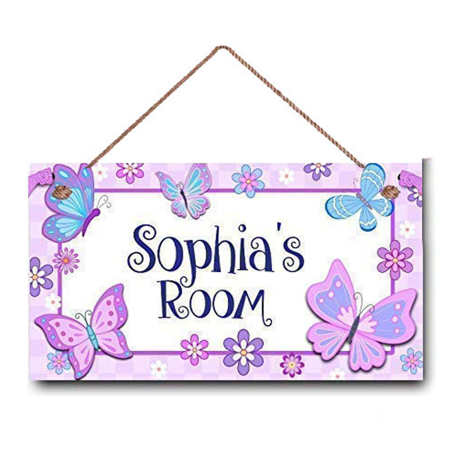 Personalized Name's Pretty Purple and Pink Butterflies Nursery Kid's Children's Girls Bedroom Door Sign Wood Plaque Sign Wall Decor Gift
