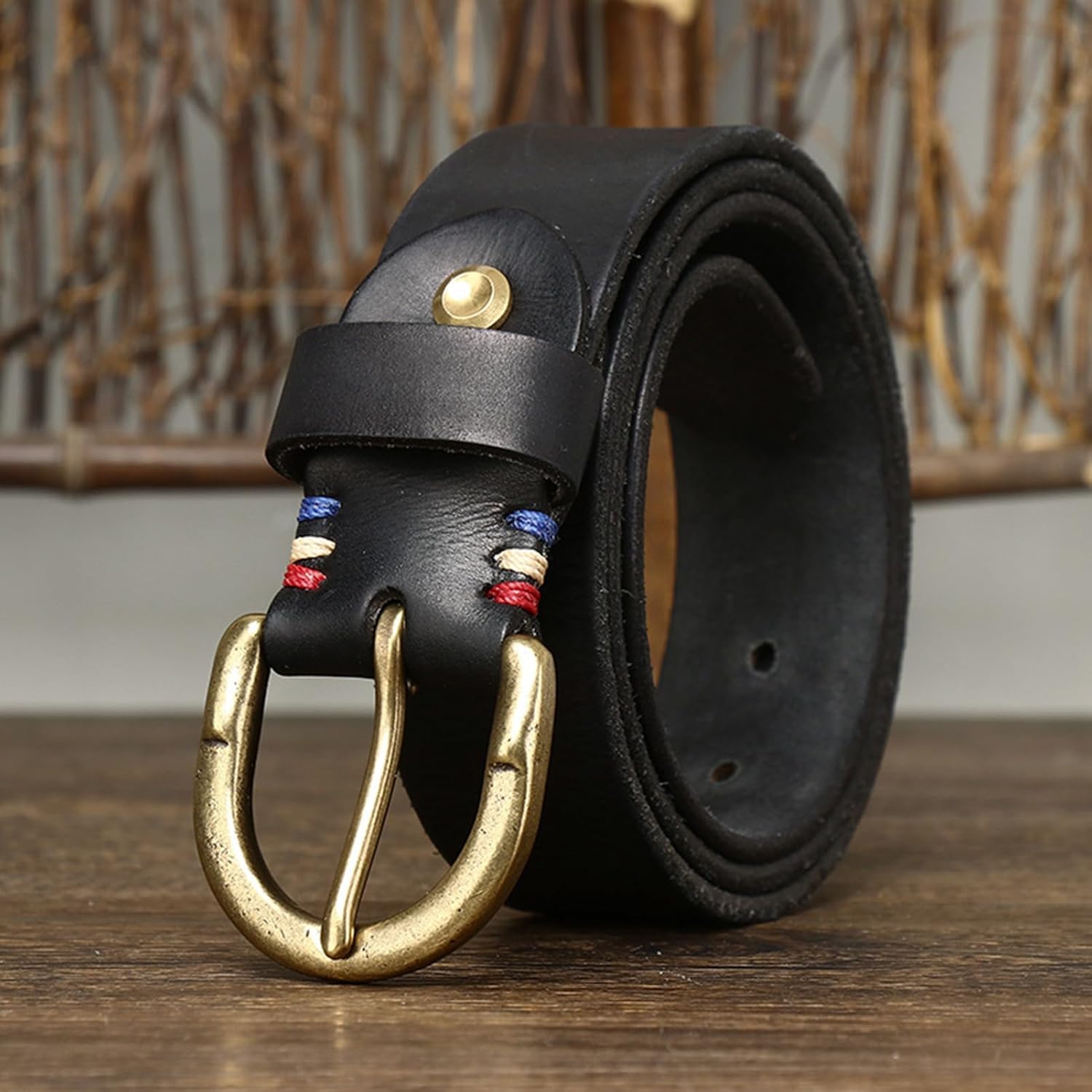 Leather Belt with Gold-Tone Buckle Adjustable Fit Largo Belt in Black with Gold Buckle — Exclusive main image 2