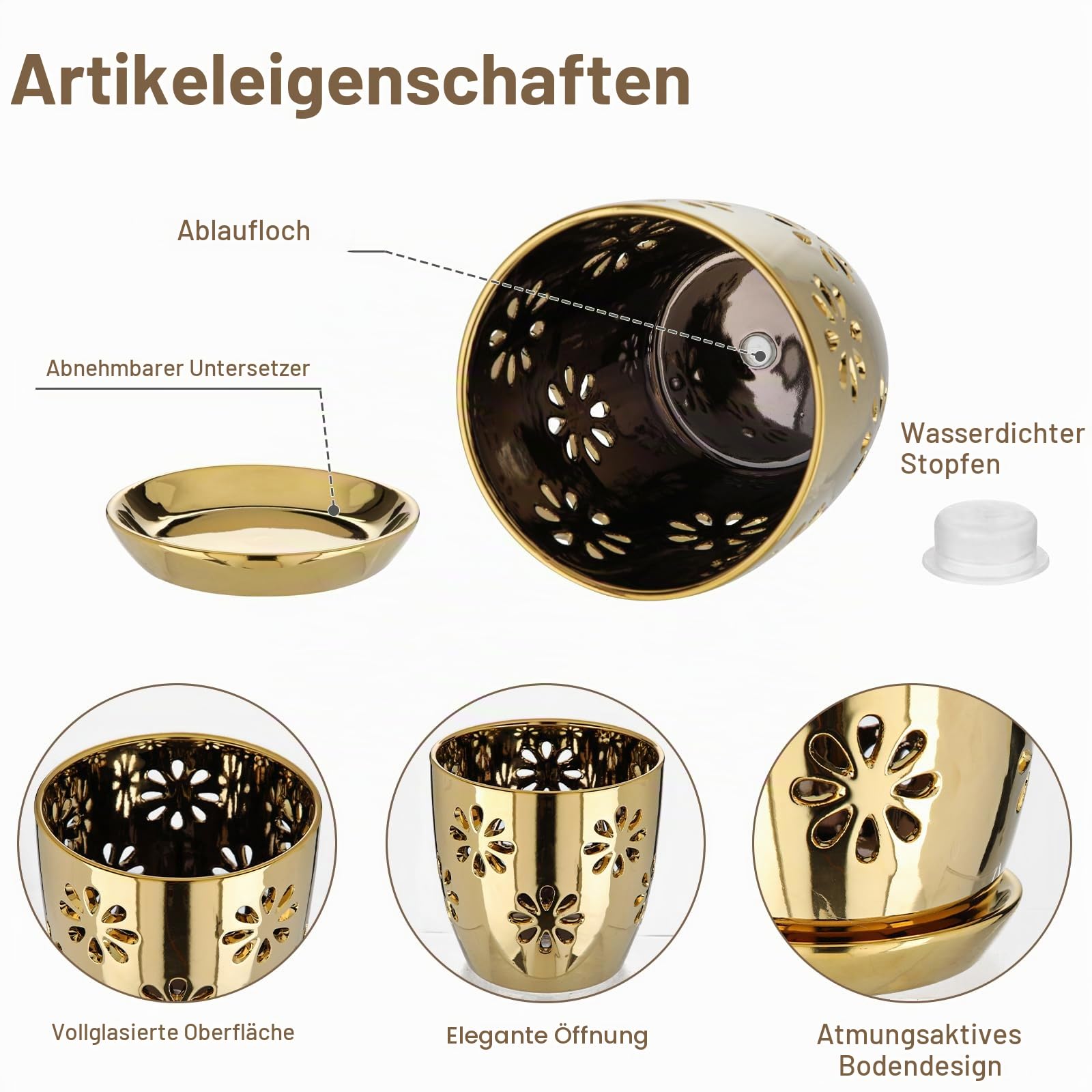 Oairse Durchmesser 15cm Keramik Hohlpflanztopf mit Abflussloch und Untersetzer Keramiktopf für Zimmerpflanzen, Keramik Übertopf Retro-Dekoration für Gartenbehälter-Sets im Freien