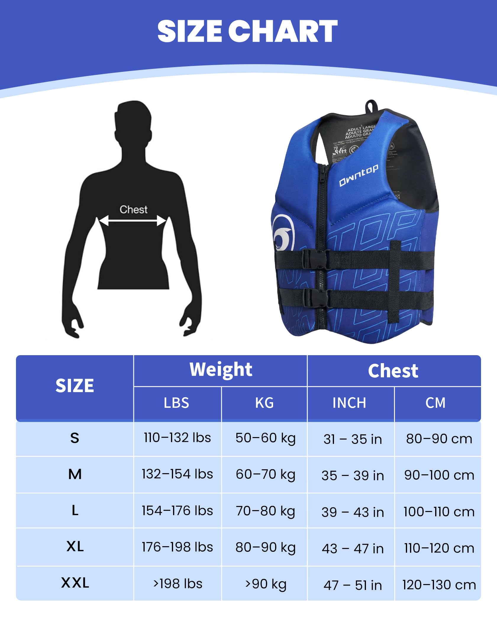 Owntop Adult Float Vest | Folding Neoprene Buoyancy Aid with Double Waist Straps | Lightweight Floating Vest for Boat, Kayak, Paddle and Fishing - 3