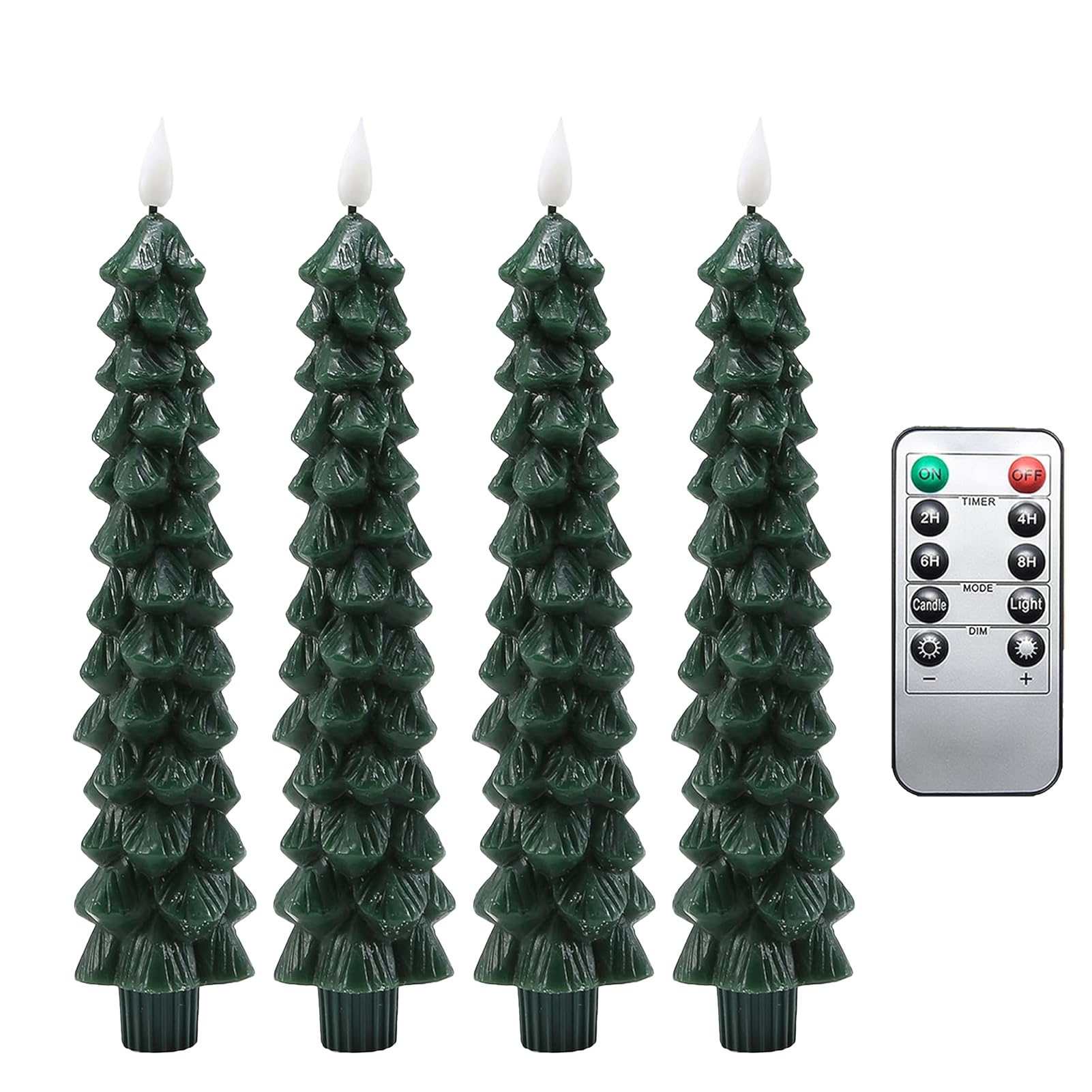 Christmas Tree Taper Candles | 4 Piece Green Led Candlesticks | 9.7Inch Christmas Tree Flameless Candles with Timer RemoteChristmas Tree Flameless Candles for Home Wedding Decor