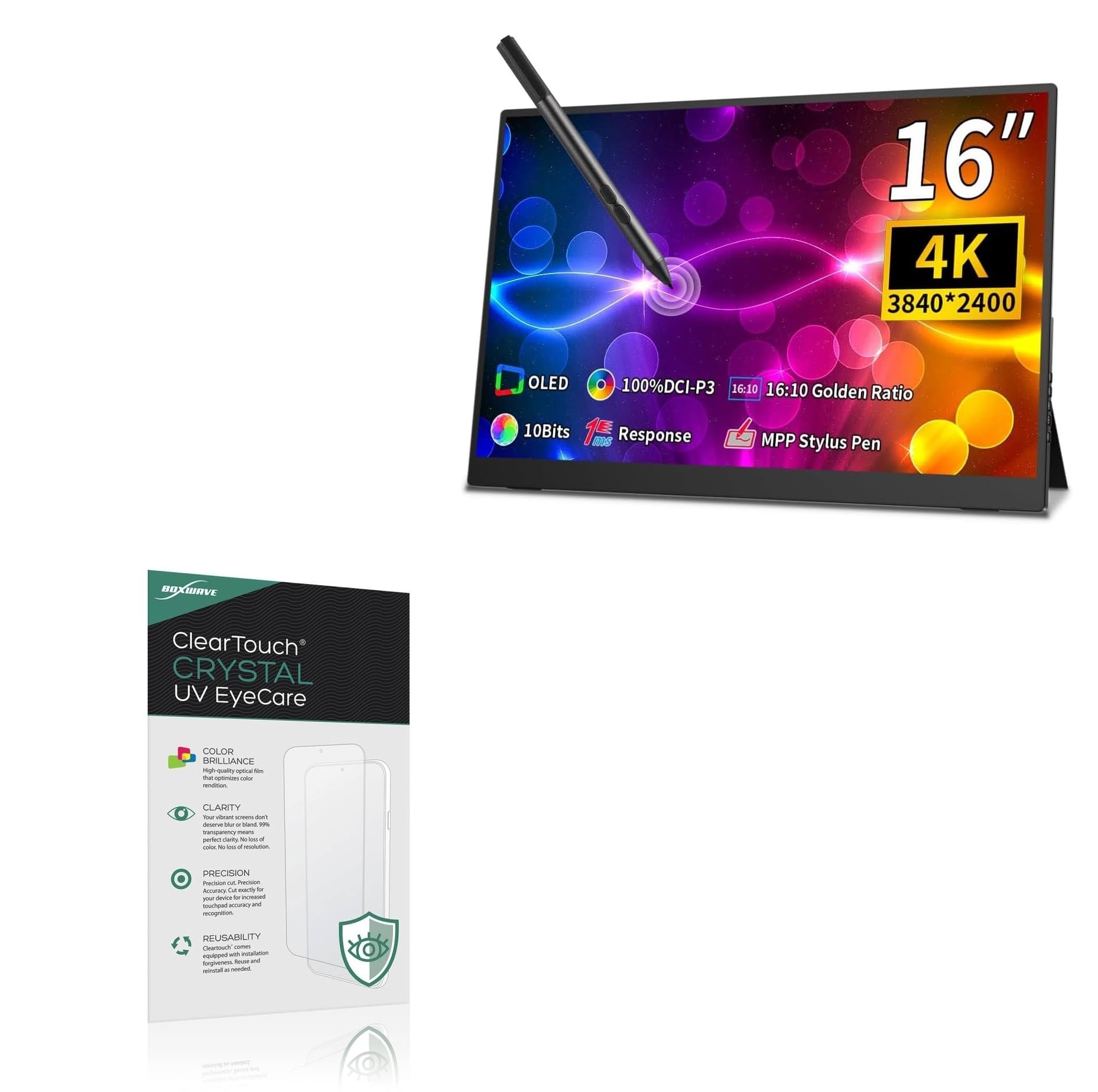 BoxWave Screen Protector Compatible With Magedok 4k OLED Touchscreen Portable Monitor (16 in) - ClearTouch Crystal Anti-UV EyeCare (2-Pack), Filters out Harmful Blue Light Reduce Fatigue