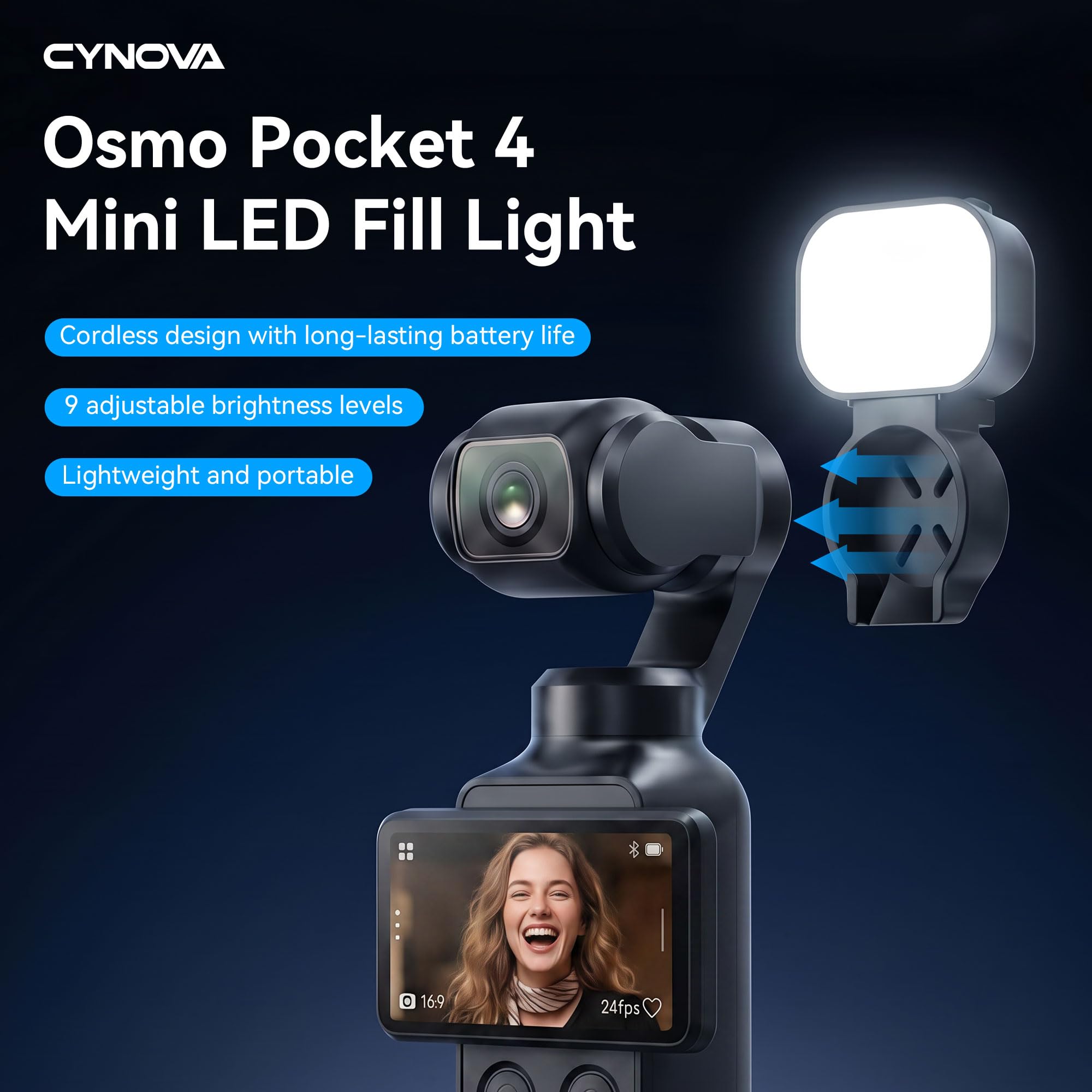 CYNOVA Osmo Pocket 4 Videoleuchte kompatibel mit DJI Osmo Pocket 4,200mAh 3 Farbtemperaturen 3 Helligkeitsstufen USB-C-Aufladung,Osmo Pocket 4 Fülllicht für Selfie-Vlog-Aufnahmen,Osmo Pocket 4 Zubehör