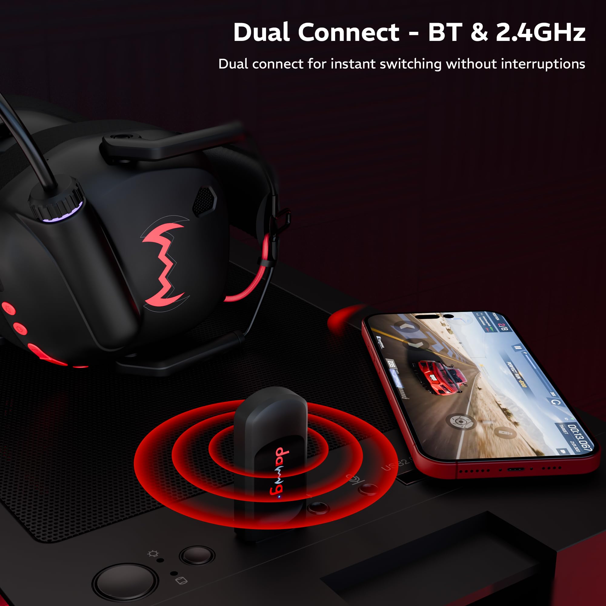 daWg HeadBug G60 Lightweight Wireless Gaming Headphones, 20ms Ultra Low Latency (2.4GHz), Bluetooth v5.4, 40mm Neodymium Drivers, Crystal Clear Mic, Soft Leatherlite Headband, for PS5, PS4, PC, Mobile — Amazon image 4
