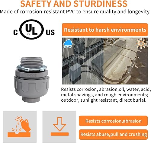 Miniatura 6 de Conector hermético de líquido de 34 pulgadas, accesorios de conducto eléctrico de PVC, conector de conducto flexible recto de 180 grados para el