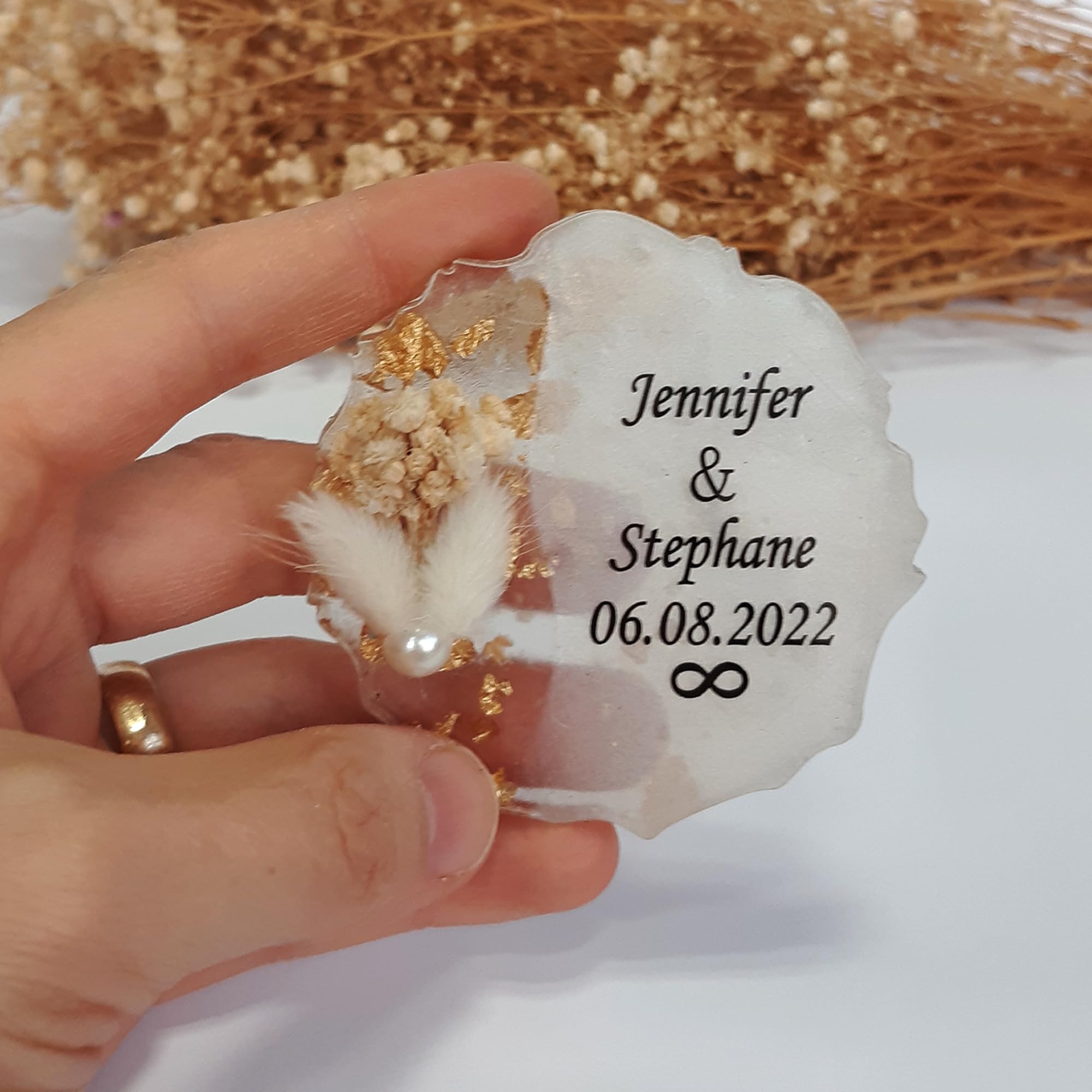 Regalo de fiesta de boda para invitados, imán de epoxi para regalos de despedida de soltera, imán de nevera para recuerdos de baby shower, elegante detalle de agradecimiento (juego de 50)