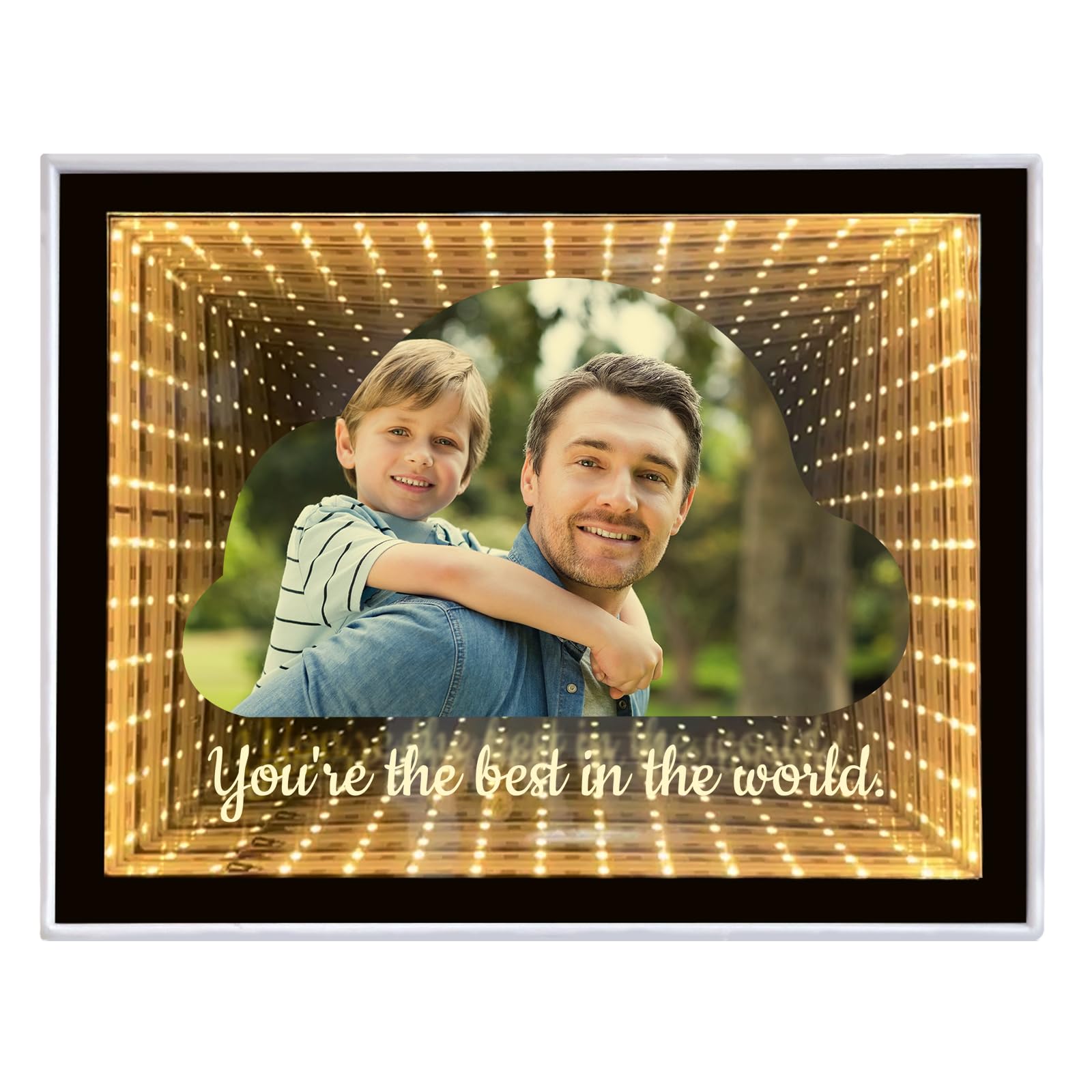 LINMQIU Personalised Photo Infinity Mirror, Desktop LED Night Light Makeup Mirror 2 in 1, Customized Photo Frame Gifts for Couples, Family, Friends, Home Decoration Bedroom Office Living Room