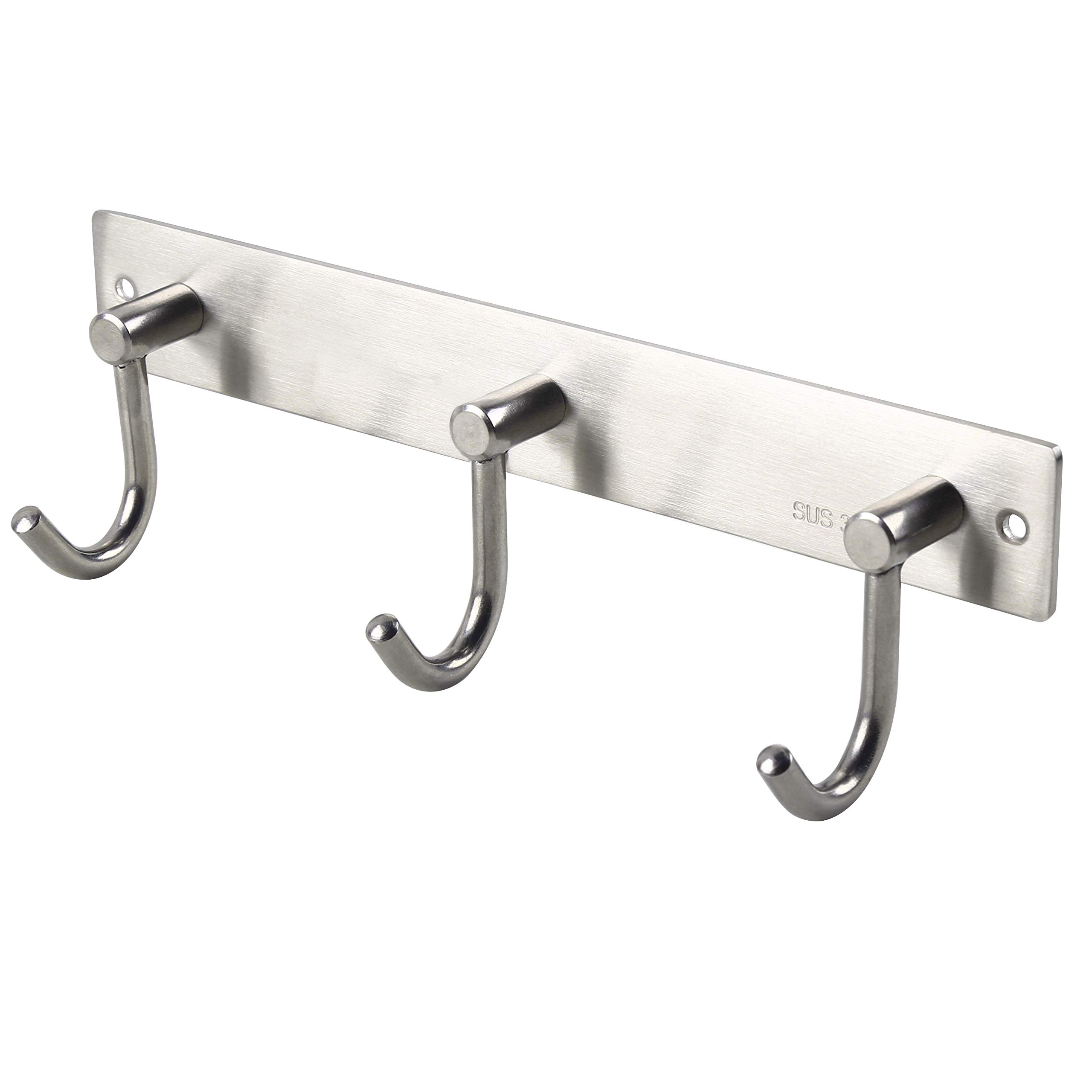 (3-Hooks) - WEBI SUS 304 Brushed Finish Wall Mounted Hook Rail Bar, 3-Hooks