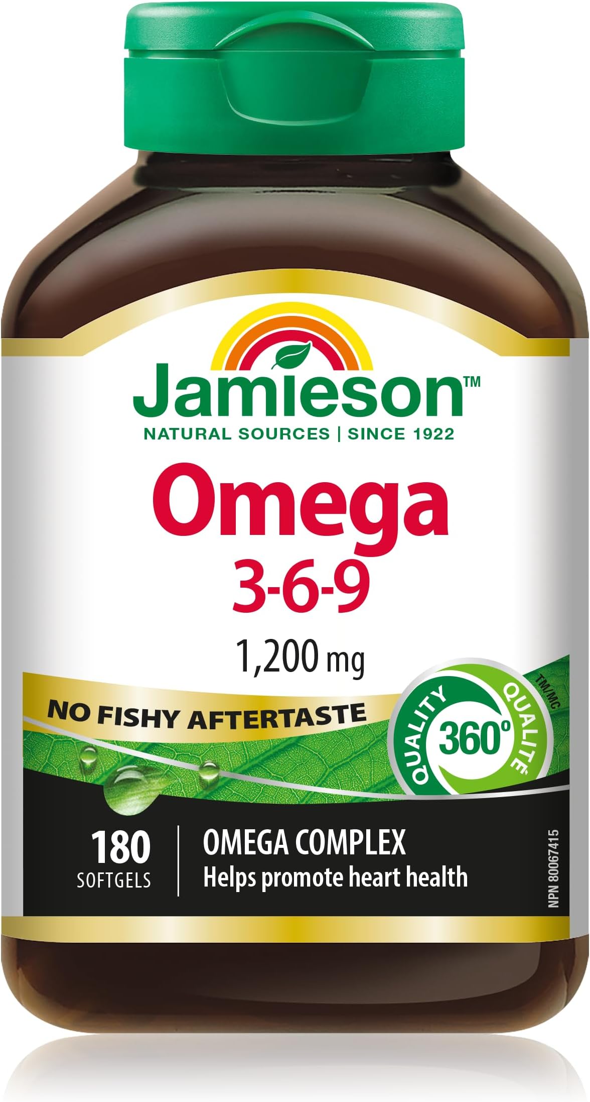 Jamieson No Fishy Aftertaste Omega-3-6-9 SoftGels 180 Count