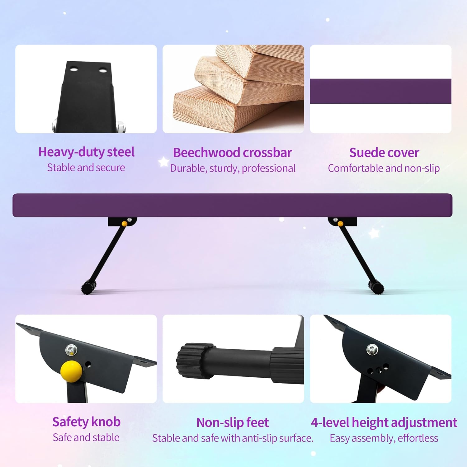 EL&IT·Wings 6ft/8ft Gymnastic Balance Beam, Adjustable High and Low Level Floor Beam - Highly Stable - Gym Practice Training Equipment for Kids Children Girls Home