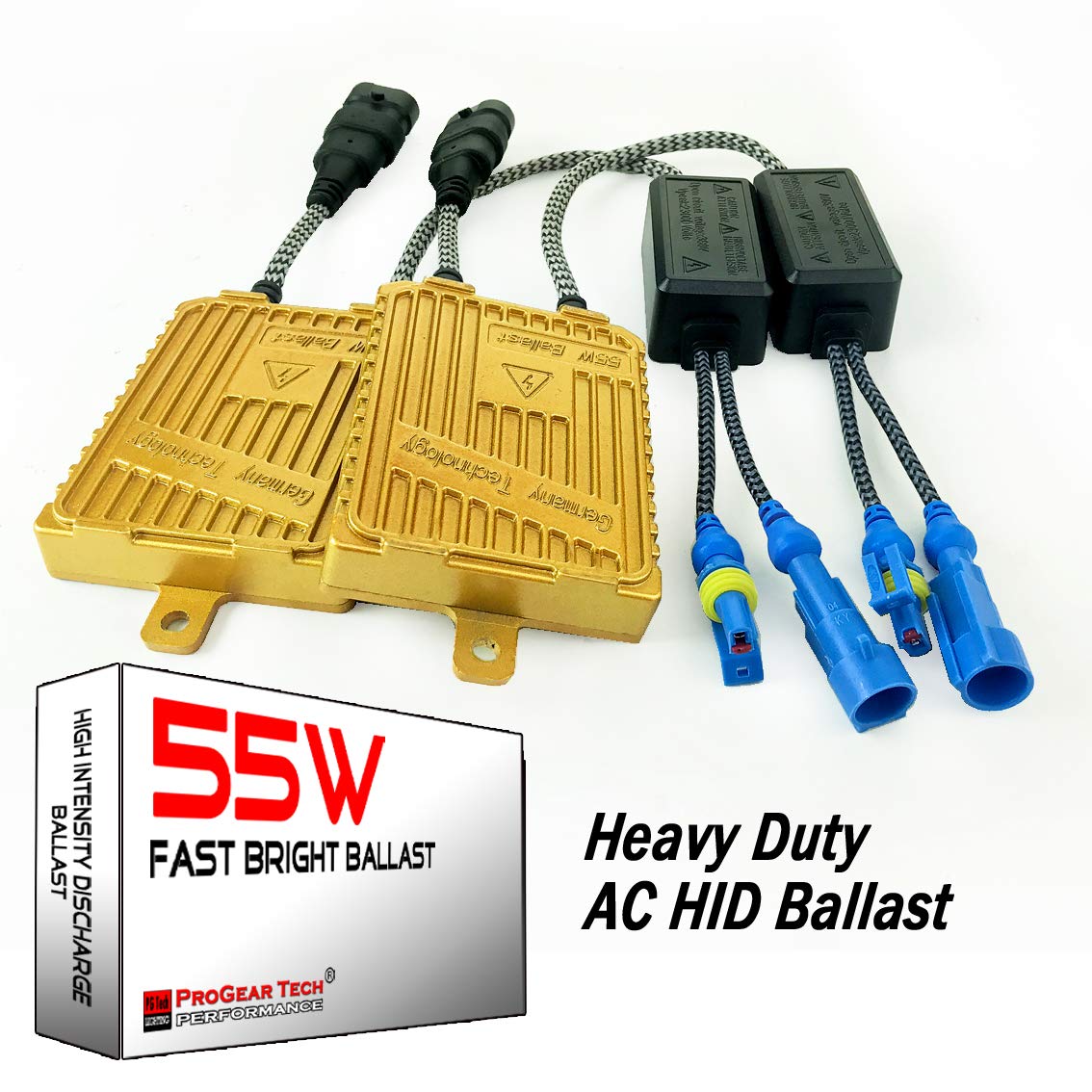 55W Heavy Duty Fast Bright AC Digital HID Xenon Replacement Ballast for 12V Non-CANBUS Vehicles Aftermarket HID System (Pack of 2)