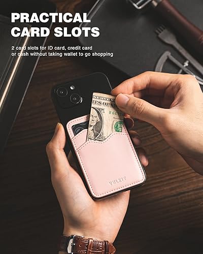Miniatura 9 de VULKIT Tarjetero de cuero delgado adhesivo bolsillo RFID bloqueo tarjetas de crédito pegatinas para la parte posterior del teléfono inteligente, Lila
