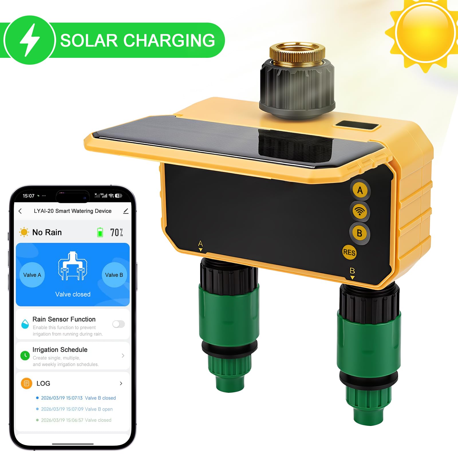 Timer intelligente WiFi, 500 mAh, irrigazione automatica da giardino con controllo app SmartLife, irrigatore manuale per ritardo della pioggia, irrigatore manuale per prato esterno (2 vie)
