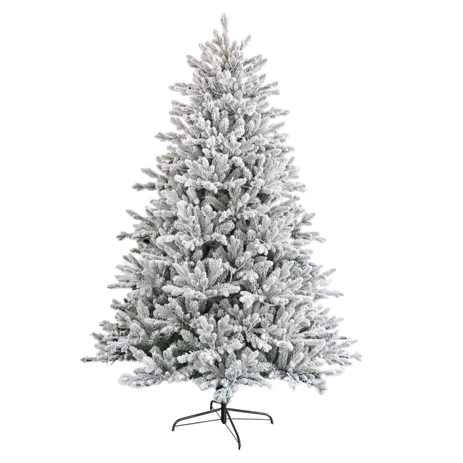 6ft Christmas Tree Artificial Christmas Pine Tree Unlit Snow Flocked Hinged Metal Stand for Holiday Xmas Decoration(2.4m)