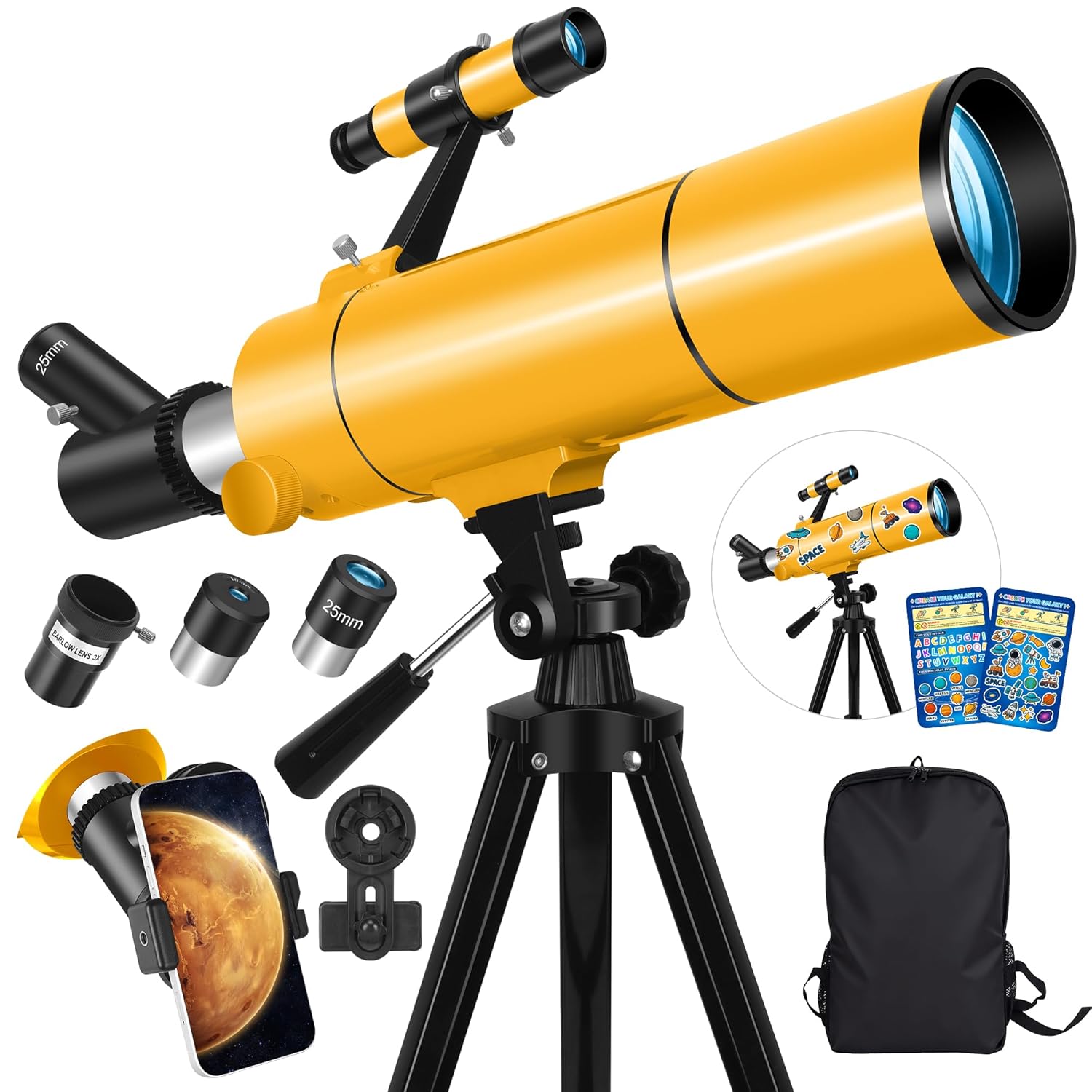 MEEZAA Telescope for Adults Kids 80mm Aperture 500mm Portable Refractor Telescope for Astronomy Beginners Professional Travel Astronomical Telescopes