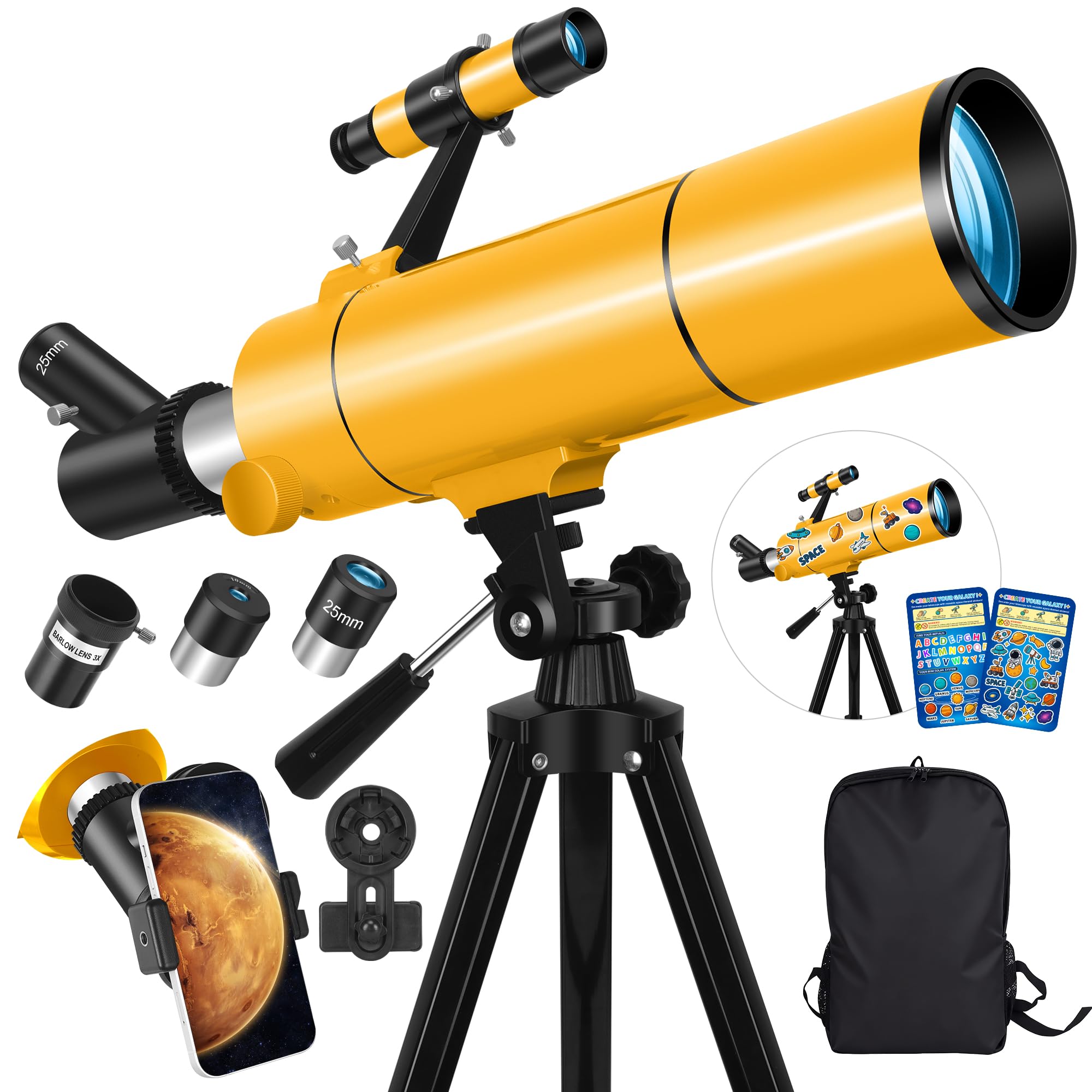 MEEZAA Telescope for Adults Kids 80mm Aperture 500mm Portable Refractor Telescope for Astronomy Beginners Professional Travel Astronomical Telescopes