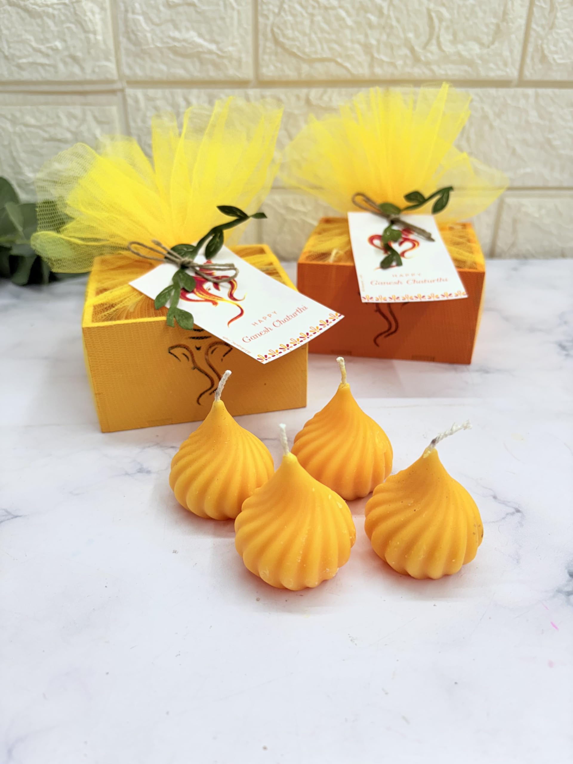 Yellow Petal® Modak Candle Gift Set, Yellow & Orange Colour, Vanilla Scented, Elevate Festive Decor, (2 Packs) Each Contain 4 modak Candles-image-38