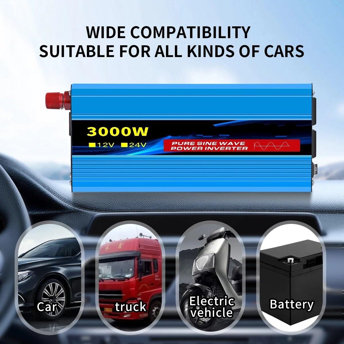 Inversor De Corriente Onda Sinusoidal Pura De 12 V/24 V A 110 V CA 16000 W 4000 W 60 Hz Solar Con LED Y Enchufe Estadounidense Accesorios Para Coche Inversor Onda Pura Convertidor(12V 110V 1000W 60HZ)