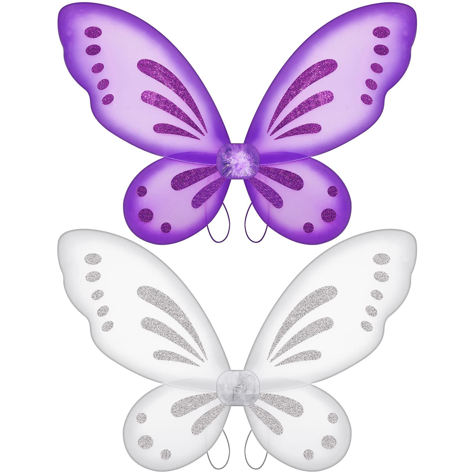 Sumind 2 Pcs Butterfly Fairy Wings Butterfly Wing Dress up Halloween Party Costume Accessory Angel Costume for Kids(Dark Purple, White)