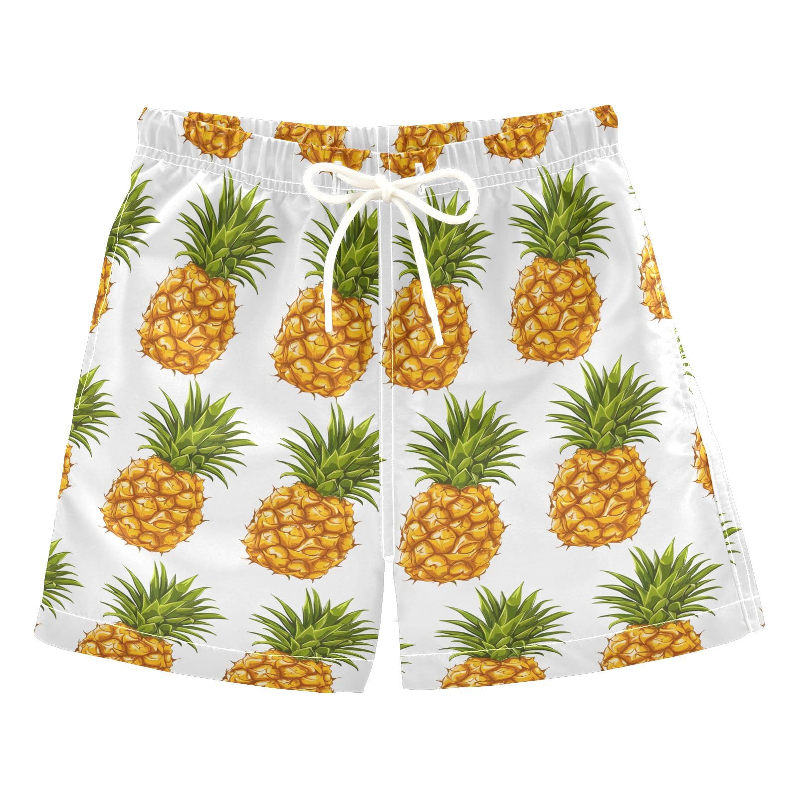 ALAZA Pineapple on White Boys' Swim Trunks Beach Shorts Quick Dry Swimsuit 4T