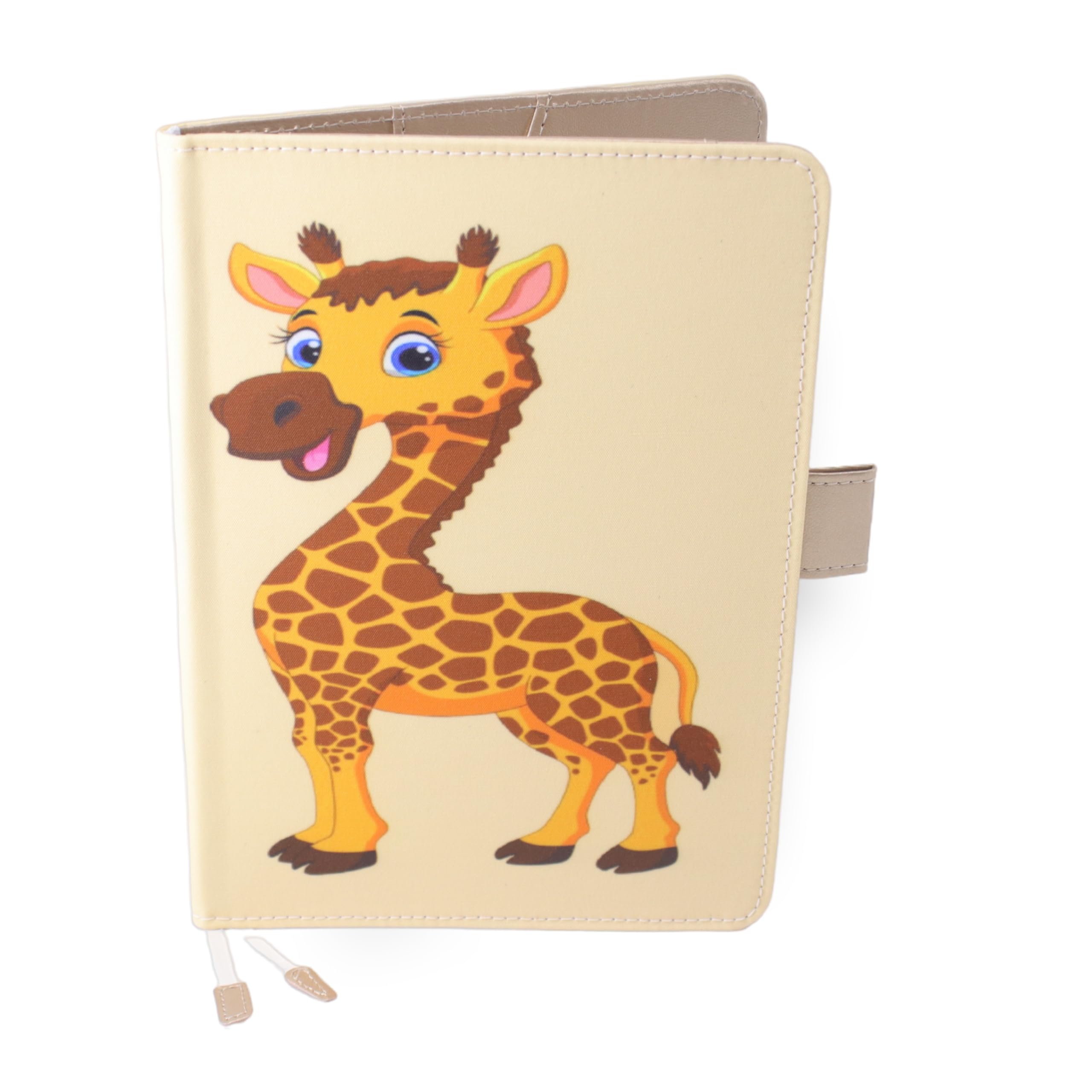 Baby Health Book Cover - Giraffe - A5 Size 15 x 21 cm - Flap for Storing Prescriptions, Yellow and brown giraffe
