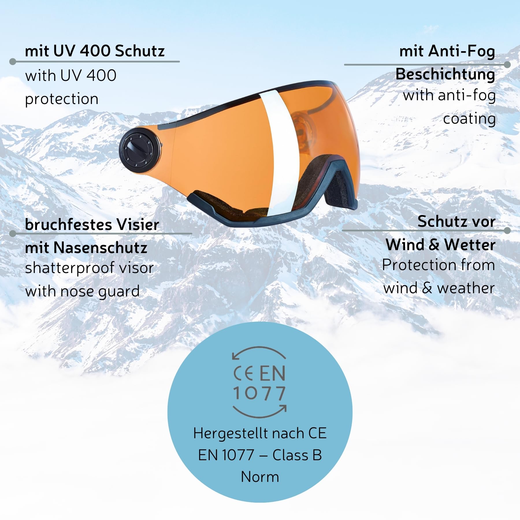 BLACK CREVICE Visière de rechange avec protection complète I Visière de rechange pour casque de ski Arlberg & Gstaad & Saalbach & Silvretta I 5 couleurs I Visière de casque de ski avec revêtement
