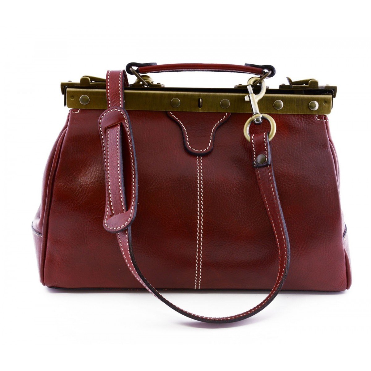 Dream Leather Bags Made in Italy toskanische echte Ledertaschen Leder Arzttasche, Mit überlappenden Eisscharniere Farbe Rot - Italienische Lederwaren - Aktentasche