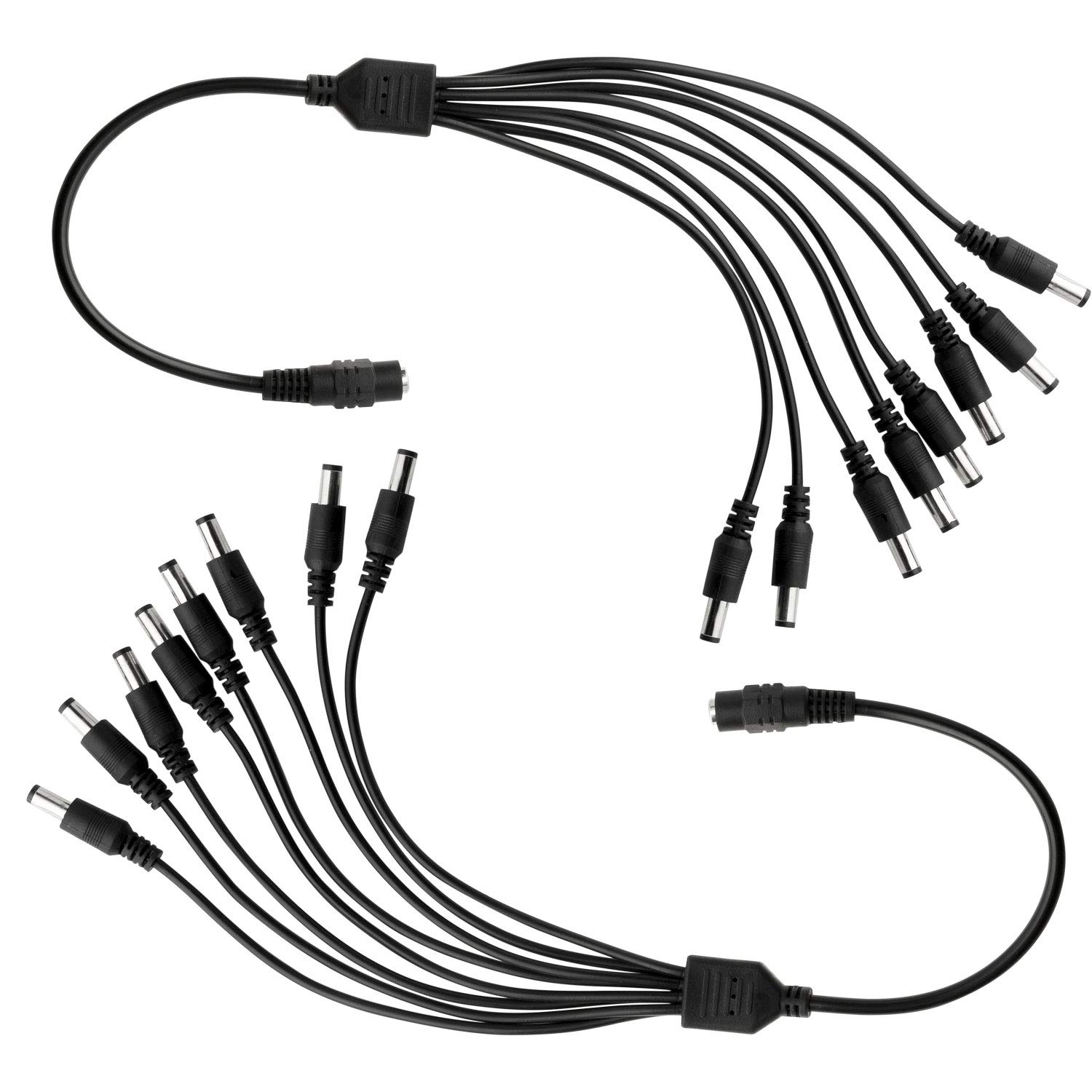 haraqi 2 Pack Black 1 Female to 8 Male 5.5mm x 2.1mm Output DC Power Splitter Cable Adapter for CCTV Accessories Security Cameras and LED Strip Light