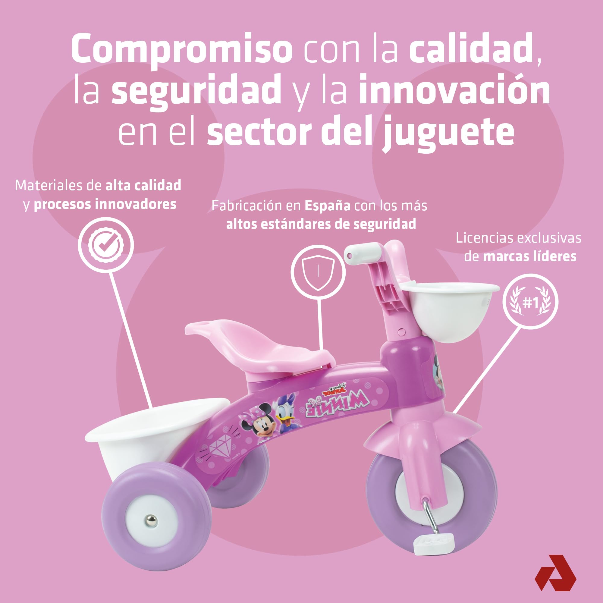 Triciclo Bebe 1 Año 2 Años 3 Años Trico MAX Minnie Mouse - Triciclo Infantil para Niños y Niñas - Triciclo Ligero con Pedales + Cesta Delantera y Trasera Portaobjetos - INJUSA