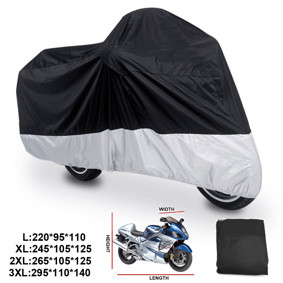 Waterproof Motorcycle Cover 2XL Size Dust Rain UV protective Indoor Outdoor Black Silver Motorbike Scooter Motor Cover XXL