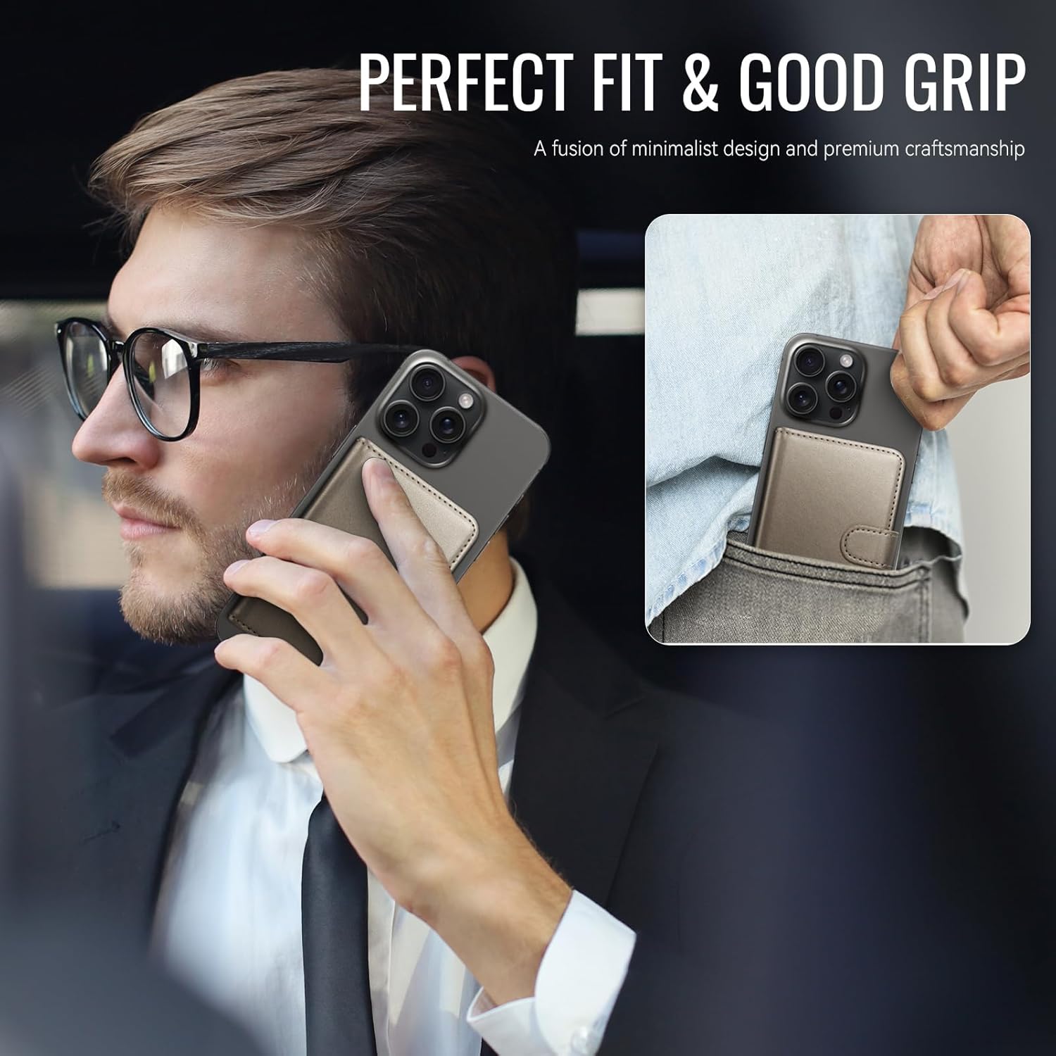 for Magsafe Wallet, Magnetic Phone Wallet with RFID Blocking 6-Card Holder for Men Women Minimalist Slim PU Leather Kickstand for iPhone 17 Air 16 15 14 13 12 Pro Max Plus, Elegant Titanium - Image 5