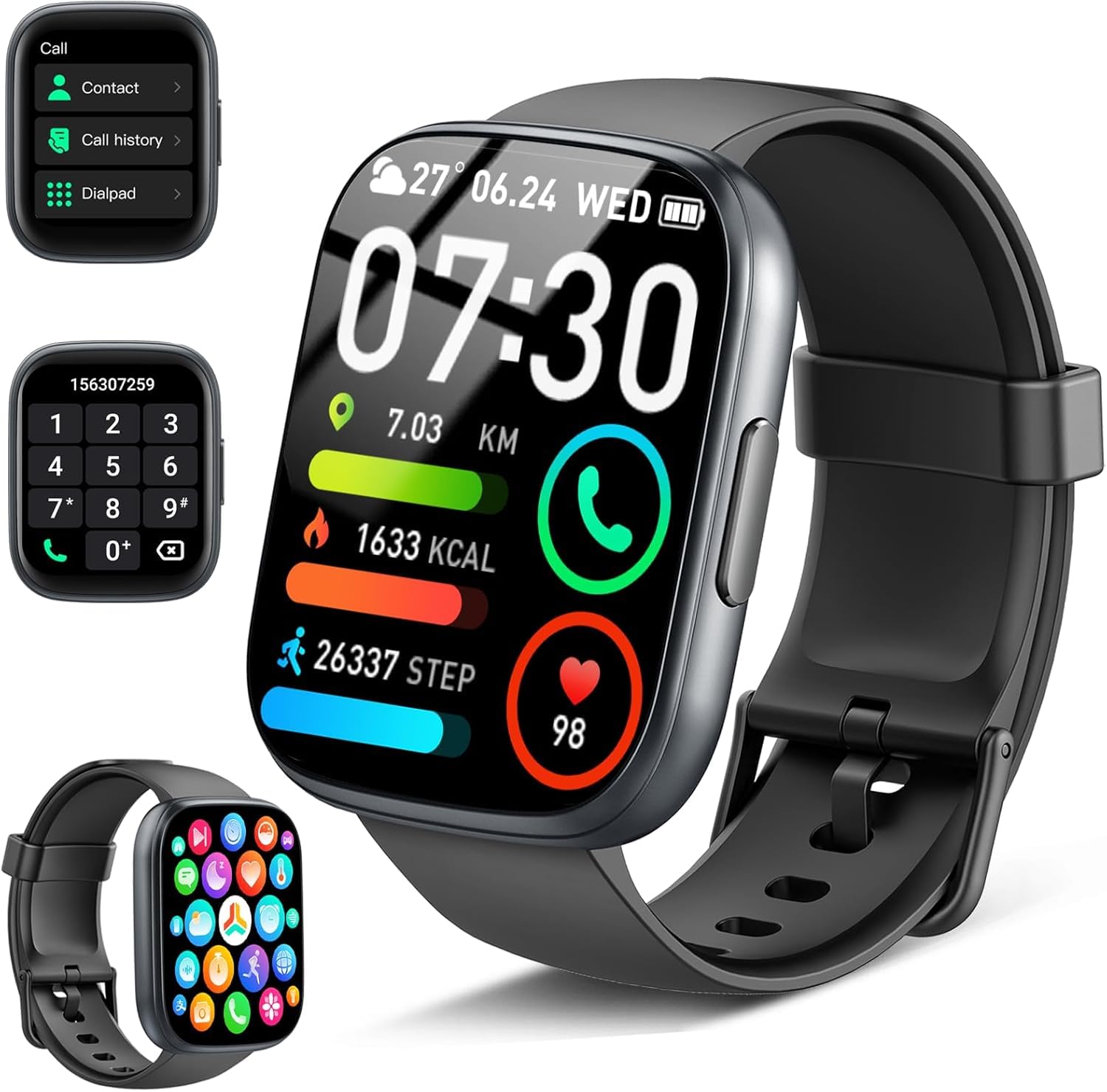 Cillso Smartwatch uomo donna 1,95 pollici HD touch orologio fitness con funzione telefono, 110 + modalità sportive Smart Watch Fitness Tracker con cardiofrequenzimetro del sonno, contapassi, IP68