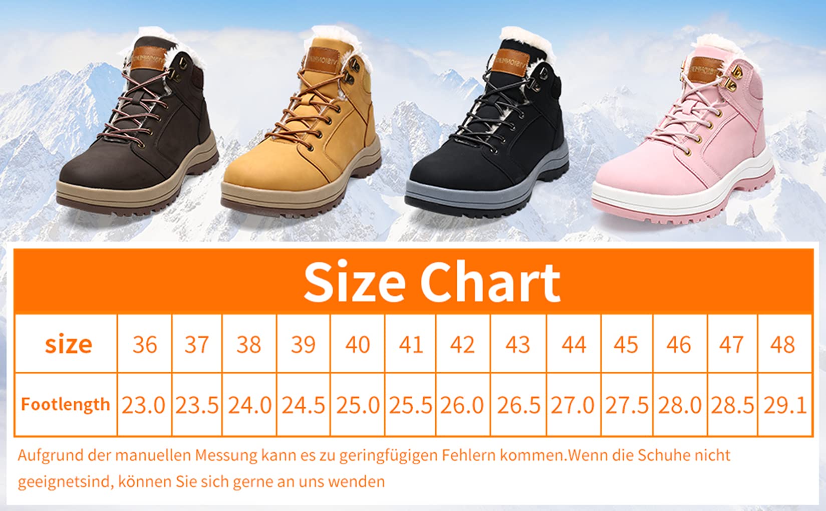 visionreast Ciepłe buty zimowe z podszewką, unisex, wodoszczelne, buty trekkingowe, buty zimowe, dla mężczyzn i kobiet, antypoślizgowe, sznurowane, do aktywności na świeżym powietrzu
