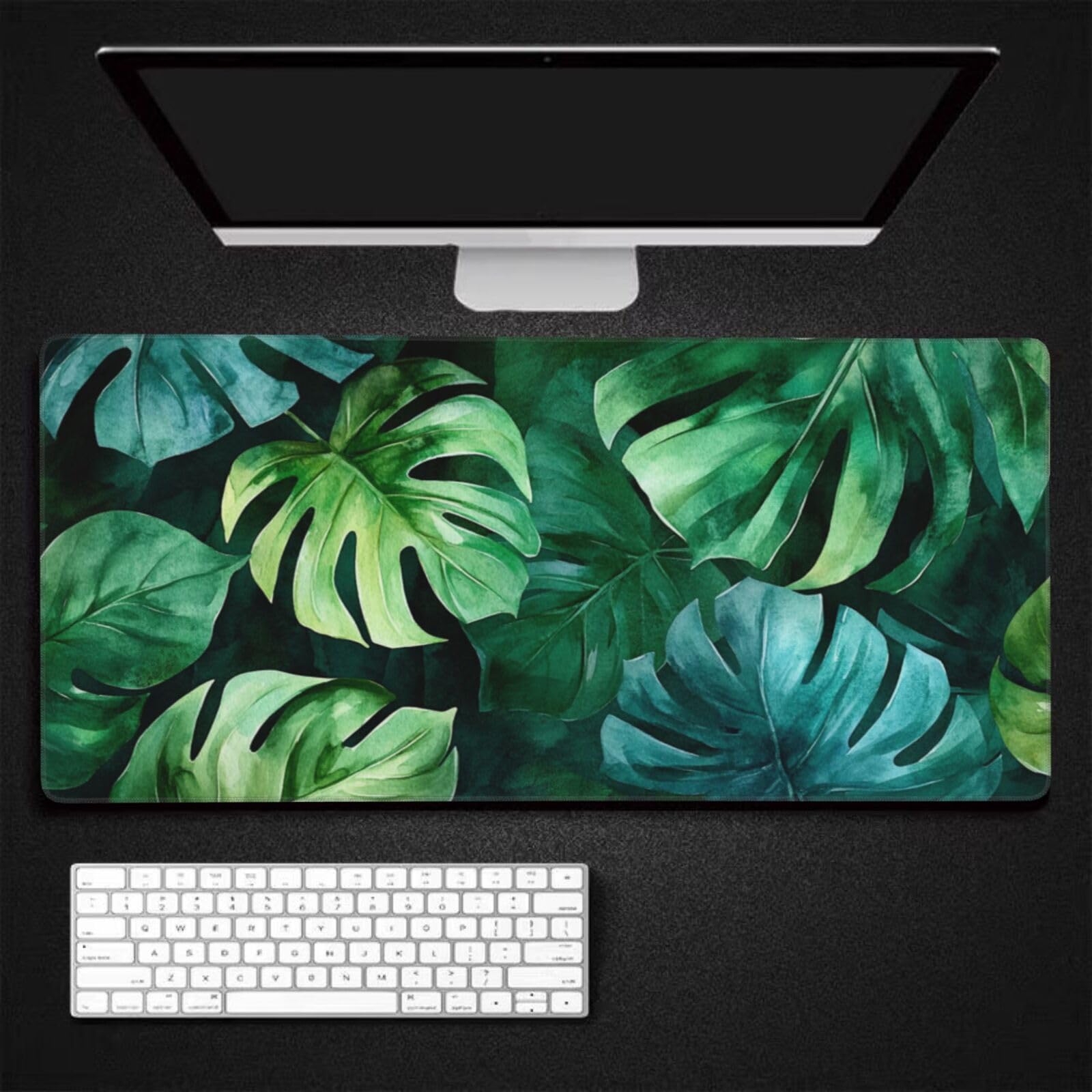 Tapis de Souris XXL 90 x 40 cm, Vert & Feuille Tapis de Bureau G665