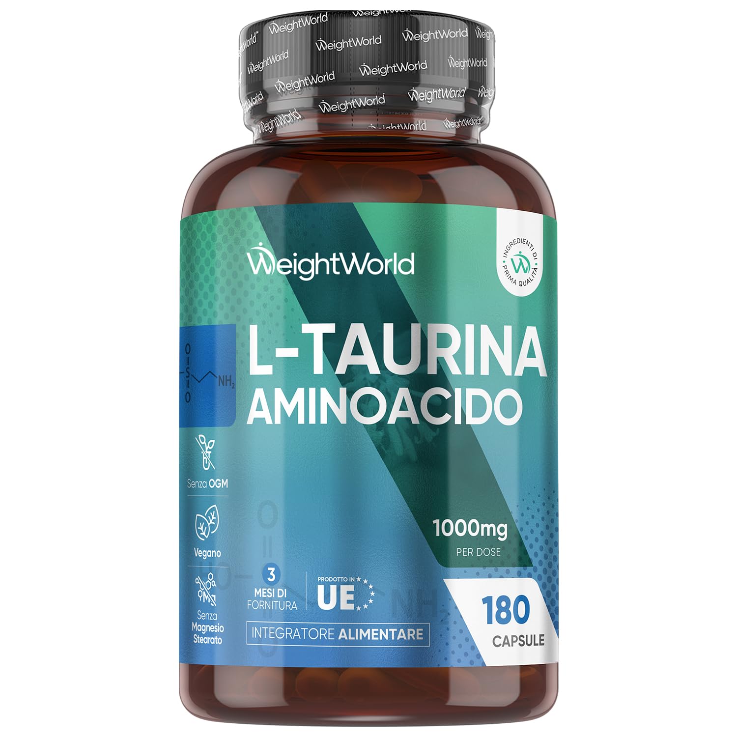Taurina Integratore 1000mg per Dose, 180 Capsule con L Taurina Polvere Vegana (3 Mesi), Aminoacidi Essenziali, Pre Workout e Post Workout, Taurine Senza Magnesio Stearato né OGM, Prodotto in Europa