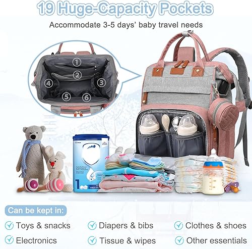 Miniatura 4 de Bolsa de pañales para mamá y papá, con cambiador, 19 bolsillos, grande, impermeable, bolsa de pañales para bebé, niña, niño, con bolsillo aislado,