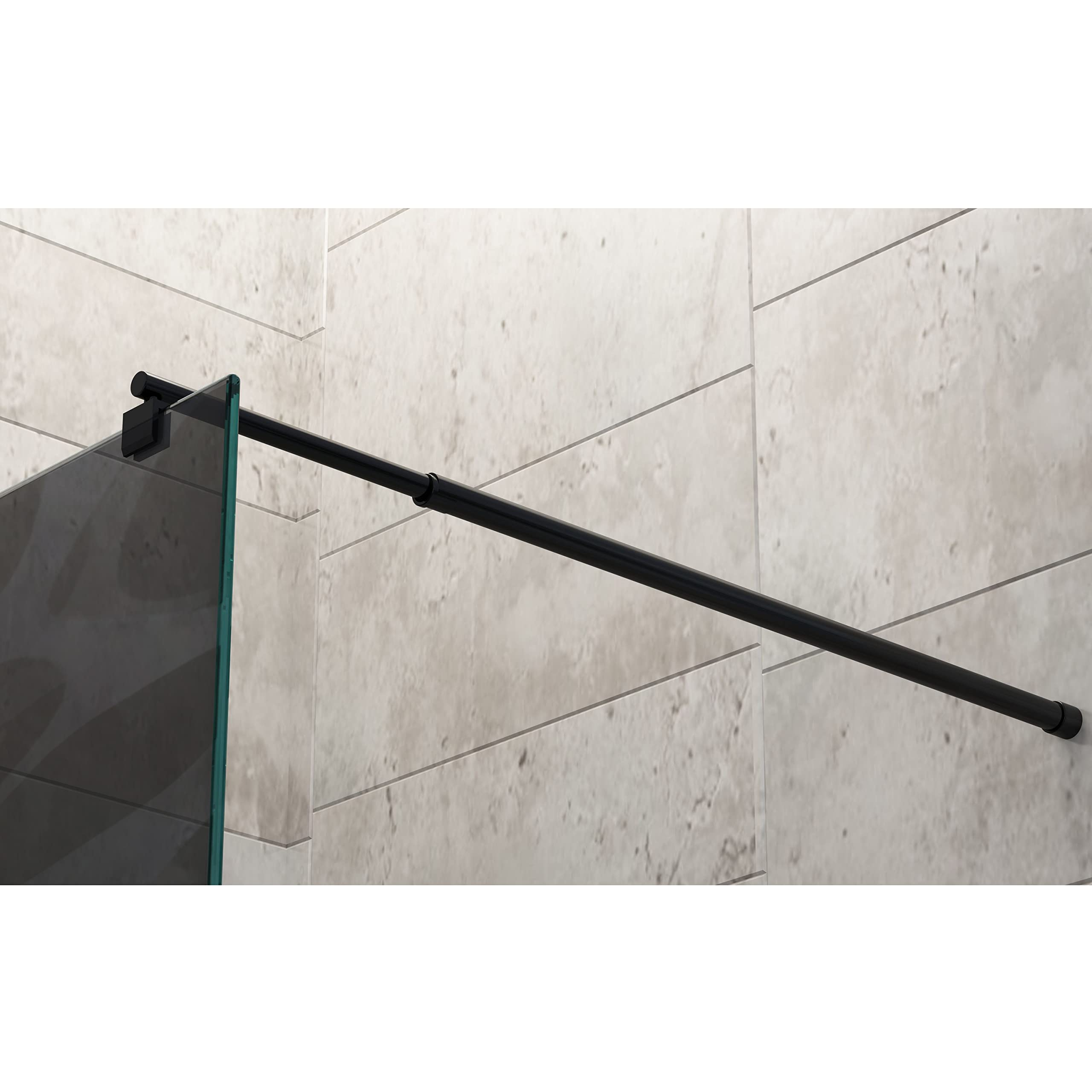 BERNSTEIN - Paroi de douche à l'italienne 200x140cm (HxL), modèle Wave en verre gris 10mm avec motifs opaques - Profil noir mat - EX101