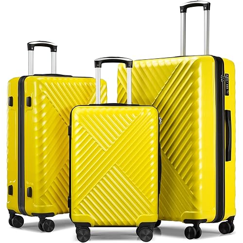 SunnyTour Luggage Sets Expandable ABS + PC Hardside Spinner Suitcase Sets 3 Piece with TSA Lock Double Wheels, Yellow