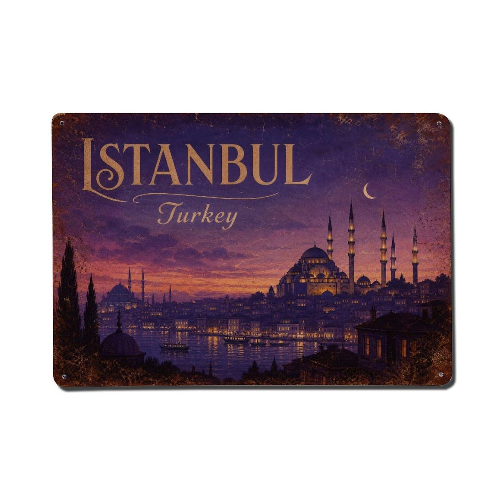 Gead 8X12inch Style Vintage Travel Istanbul Turkey Twilight Metal Tin Sign
