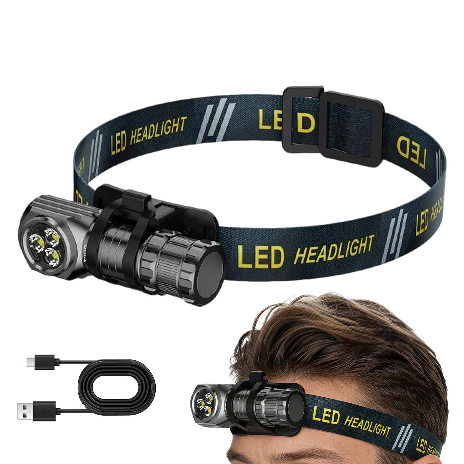 Linterna frontal más luminosa con batería recargable para deporte y reparación 8