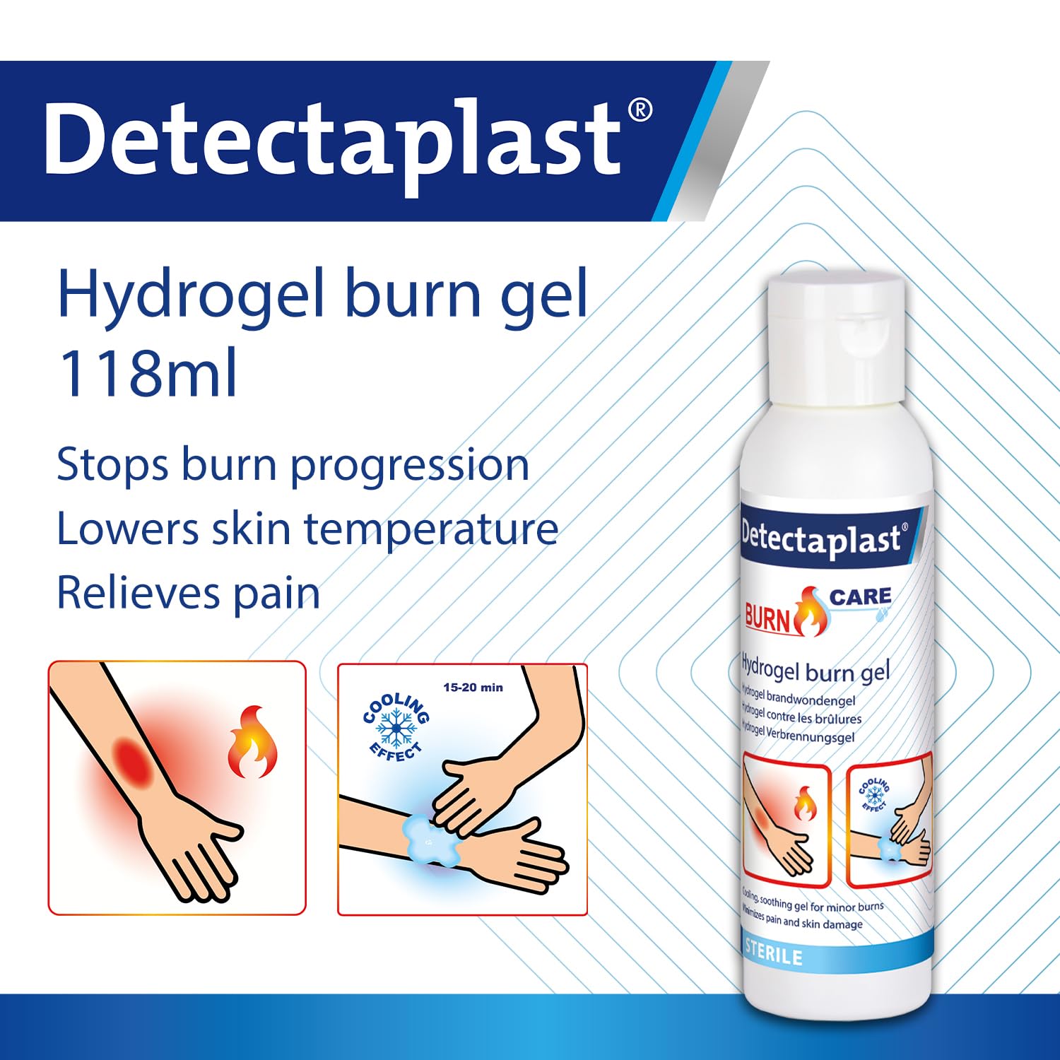 Detectaplast Gel bruciante per ustione (118 ml, 2 pezzi) – idrogel unguento antincendio – gel rinfrescante a base d'acqua