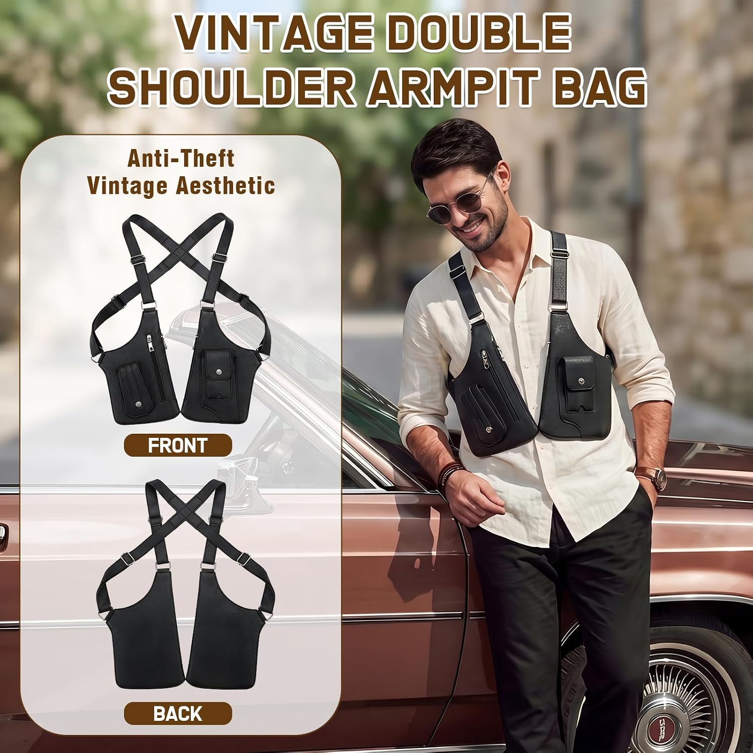 Double Shoulder Armpit Bag, Anti-Theft Holster Bag with Adjustable Strap thumbnail