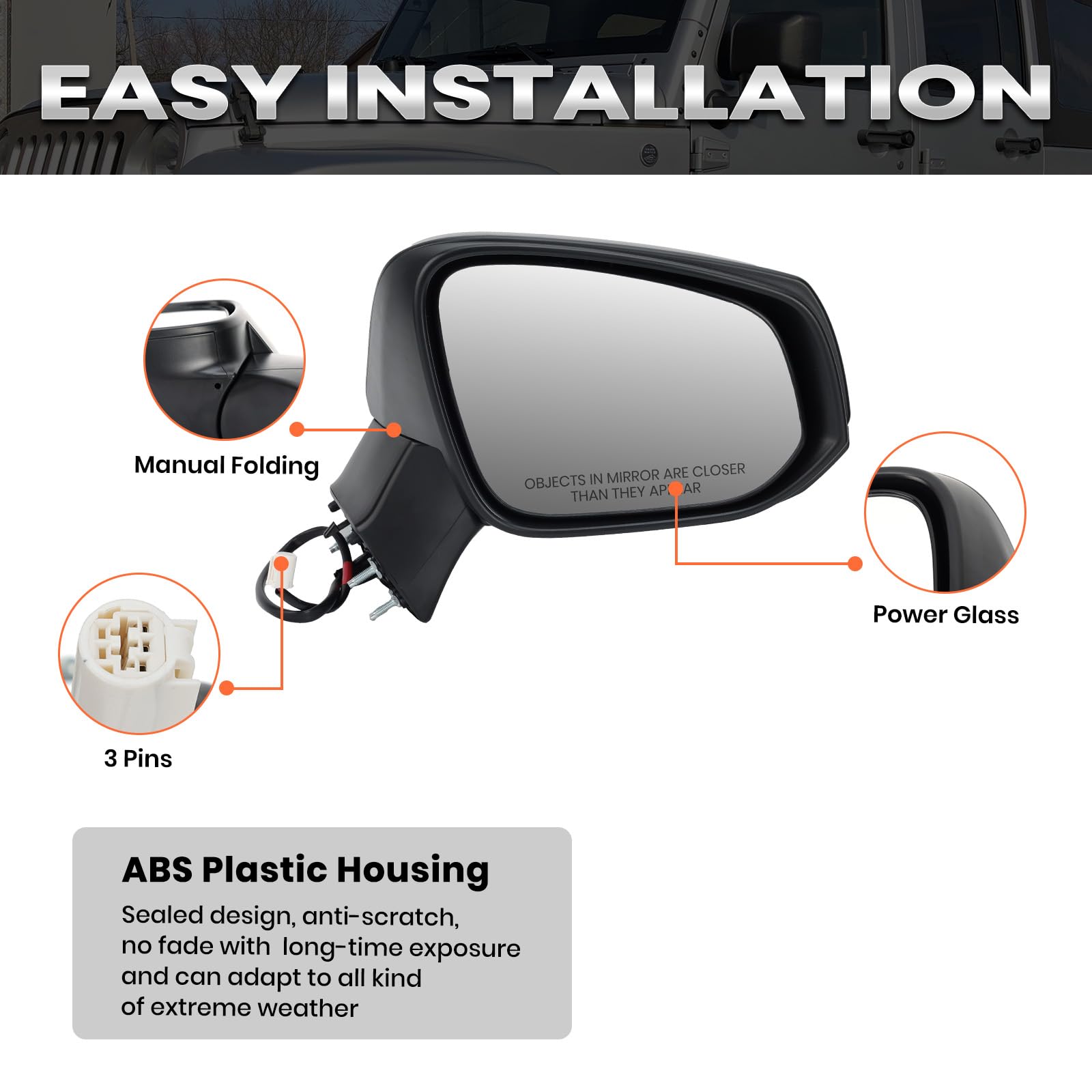 Right Passenger Side Mirror Compatible with Toyota RAV4 2019 2020 2021 2022 2023 2024 Door Mirrors Power Manual Folding Non-Heated 3 Pins product thumbnail 4