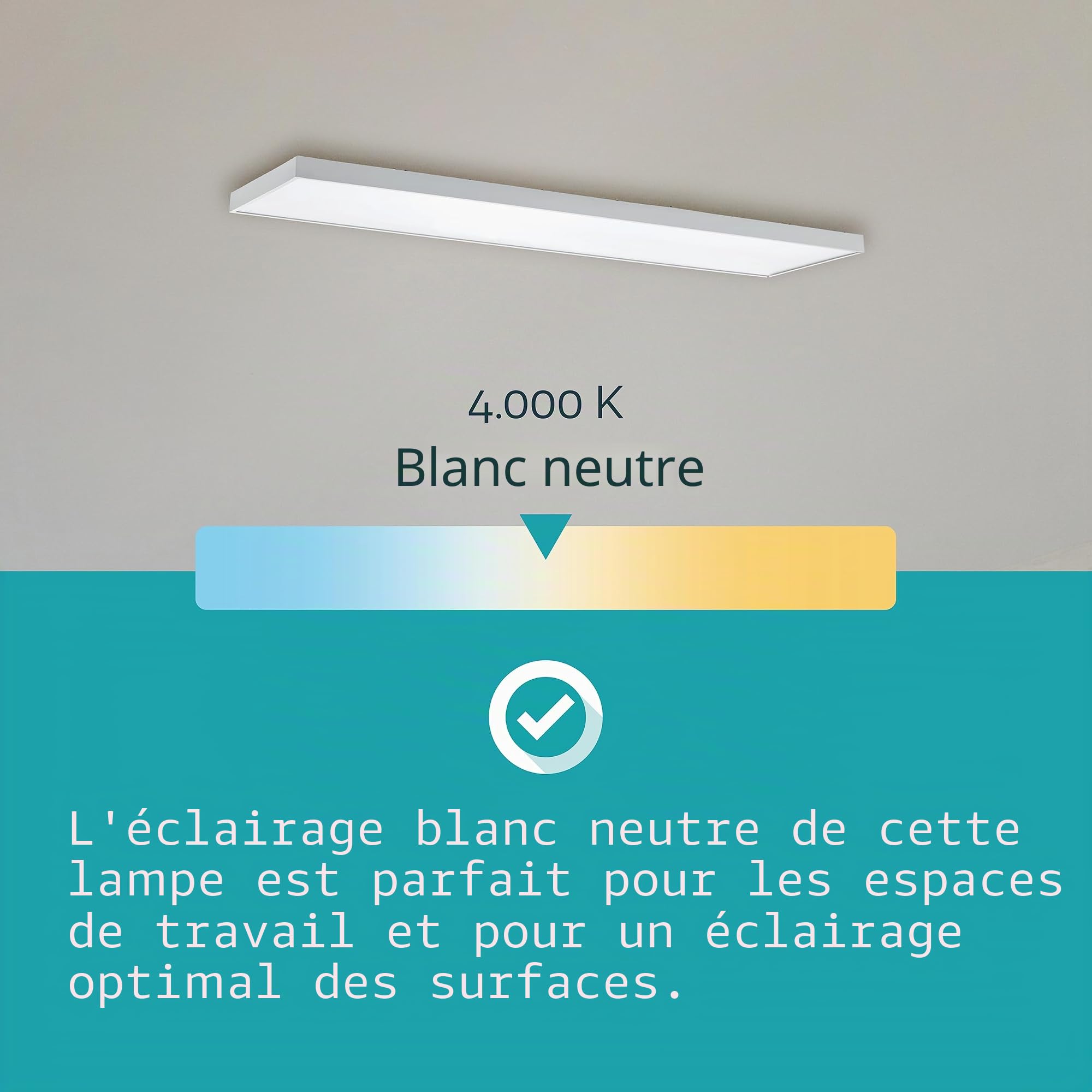 Eglo Luminaire plafonnier LED Piglionasso, 120 x 30 cm, 4500 lumens | panneau rectangulaire, lampe de plafond pour de cuisine et bureau, éclairage blanc neutre