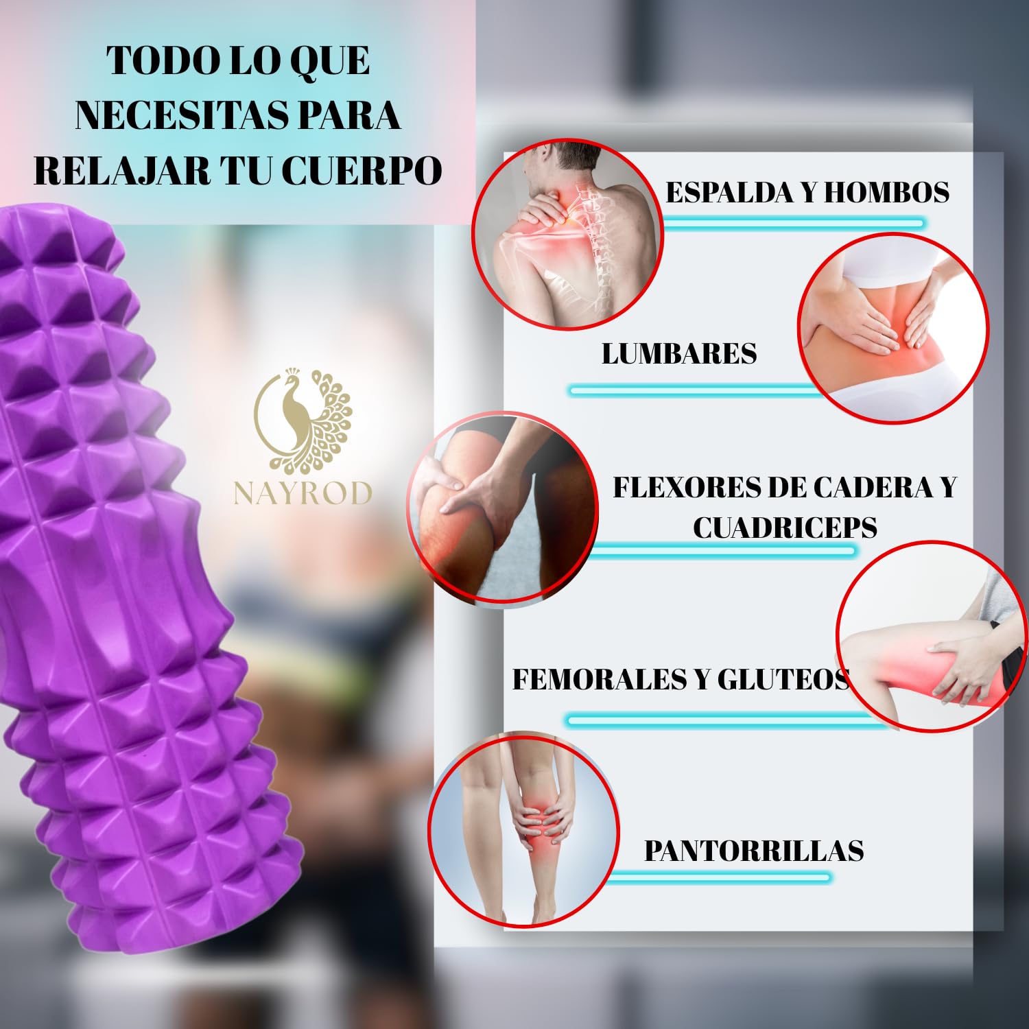 Foam Roller, Rodillo Masaje Muscular para Piernas,Espalda,Brazos, Rulo Masaje Muscular Profundo para Liberar Tension Muscular 30x8cm, Pilates,Yoga, Rodillo de Espuma para Terapia, Fitness MORADO