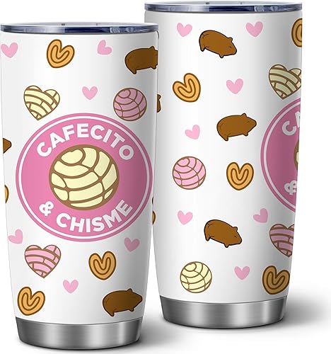 Cafecito Y Chisme, bonita taza de café mexicano, vaso aislado de cafecito y chisme, regalos divertidos de 20 onzas para mujeres, regalo de