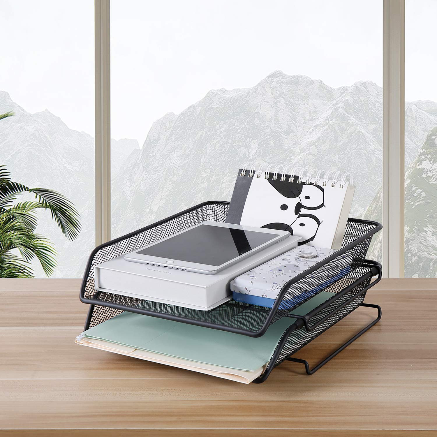 DESIGNA Stackable Metal Mesh Desk Trays, 2 Tier Paper Tray File